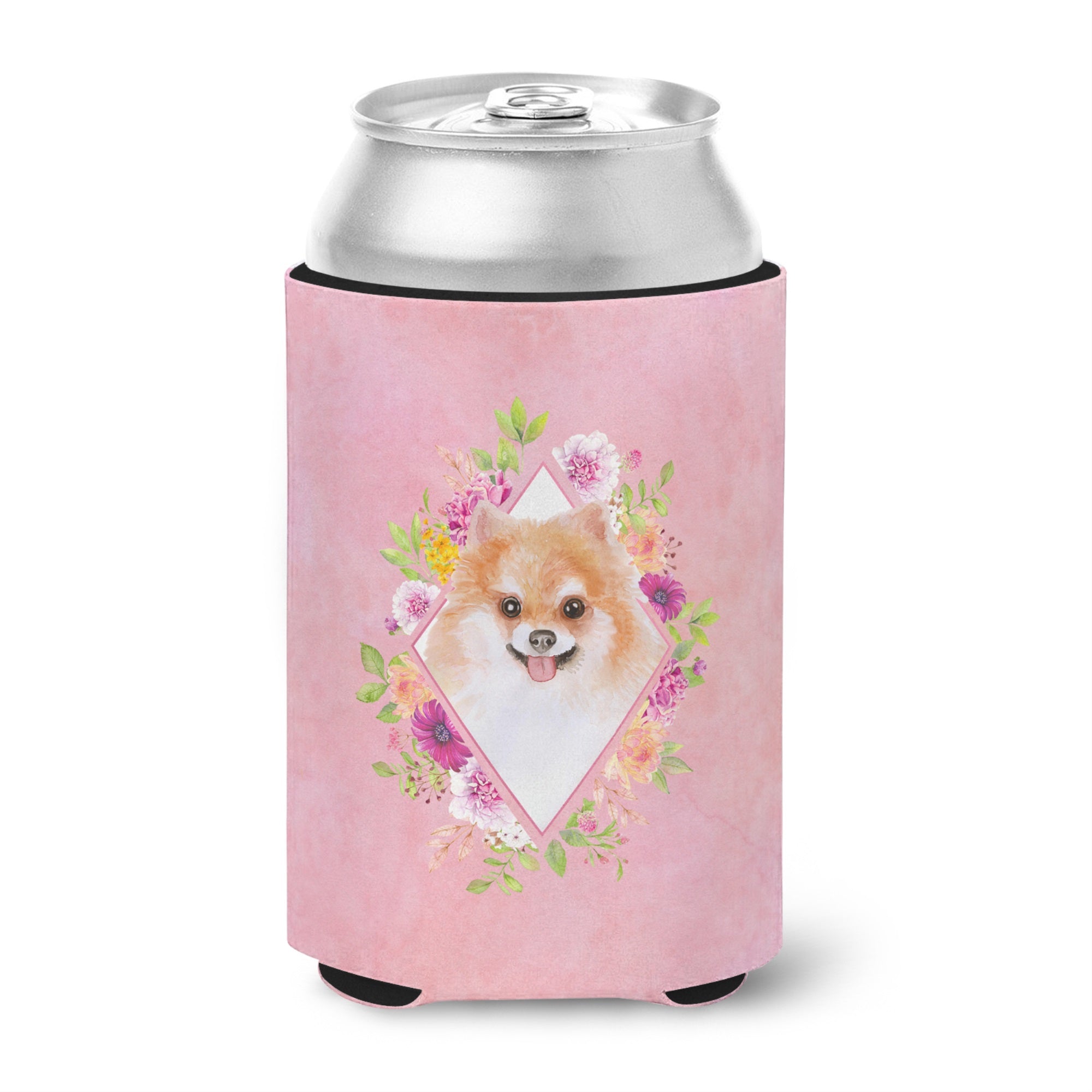 Pomeranian #1 Pink Flowers Can Or Bottle Hugger