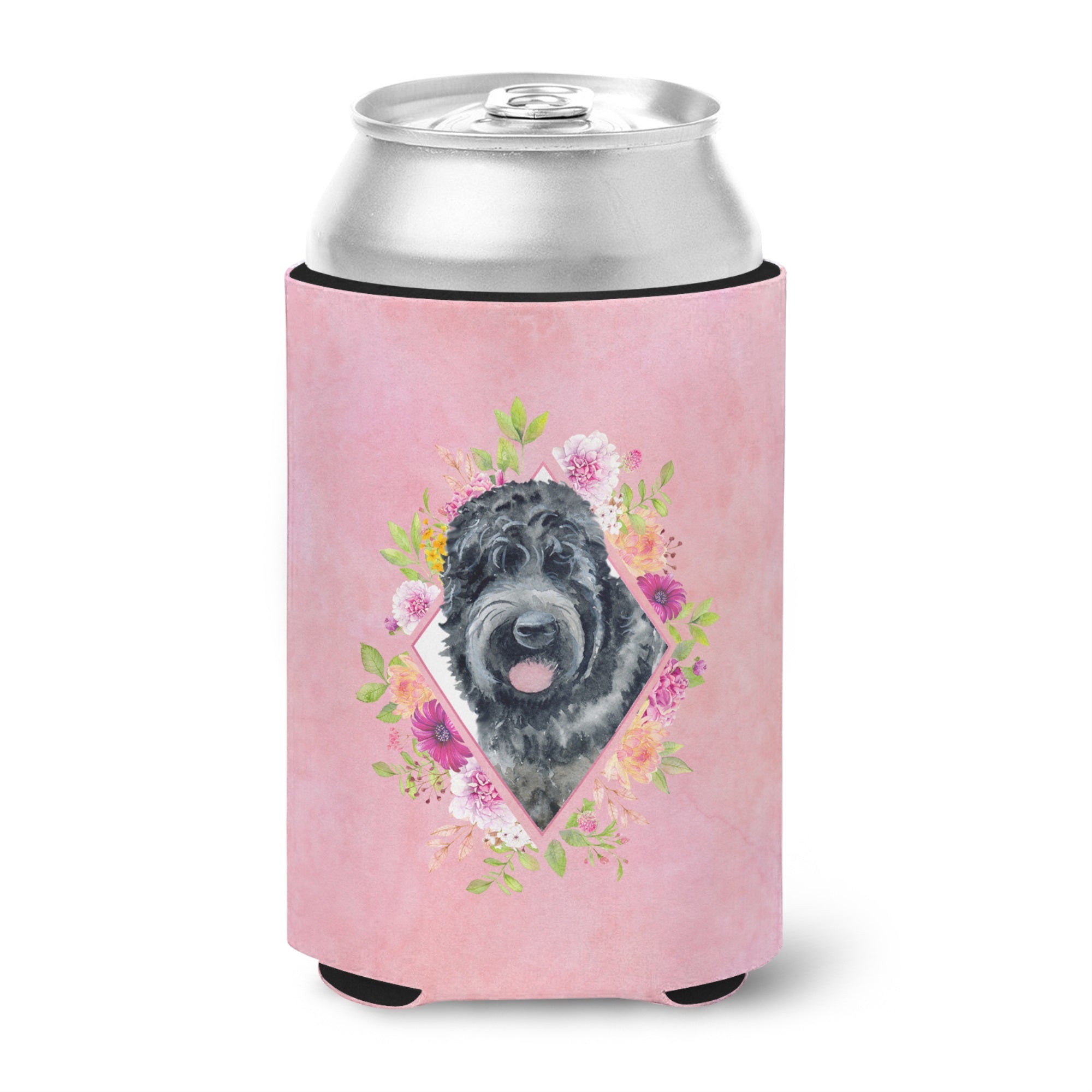 Russian Black Terrier Pink Flowers Can Or Bottle Hugger