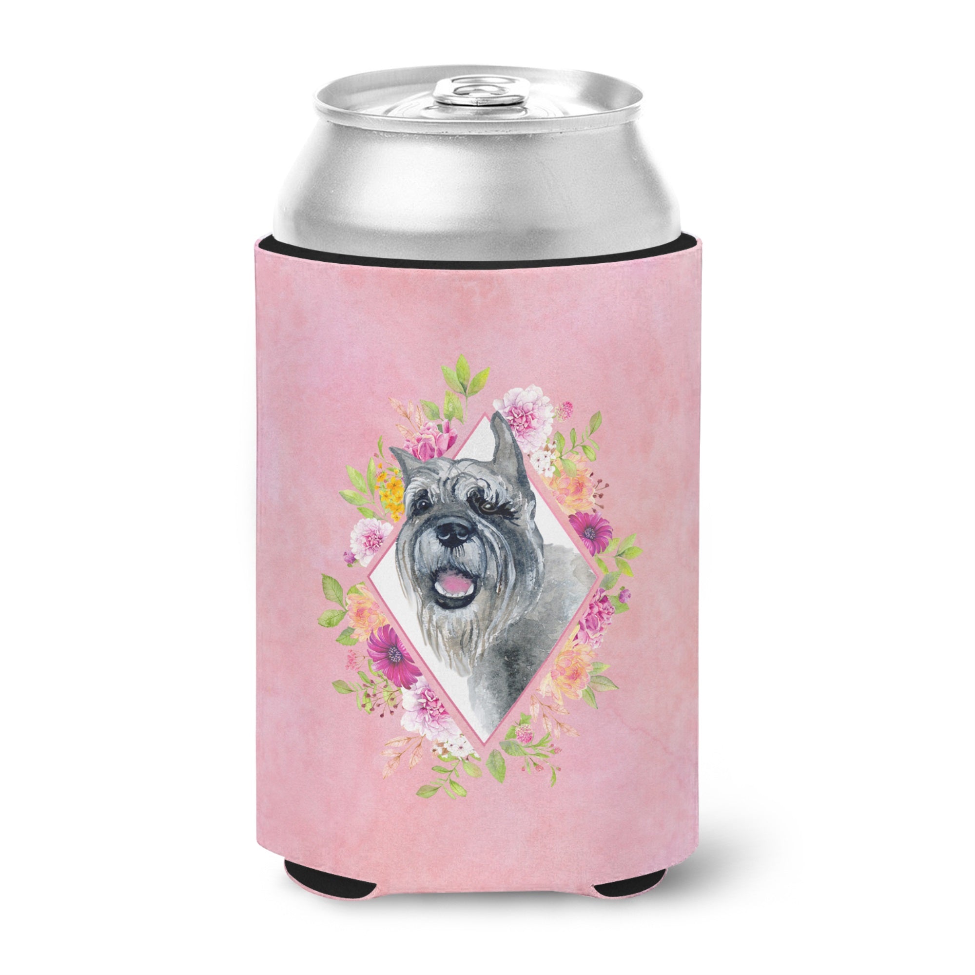 Schnauzer Pink Flowers Can Or Bottle Hugger