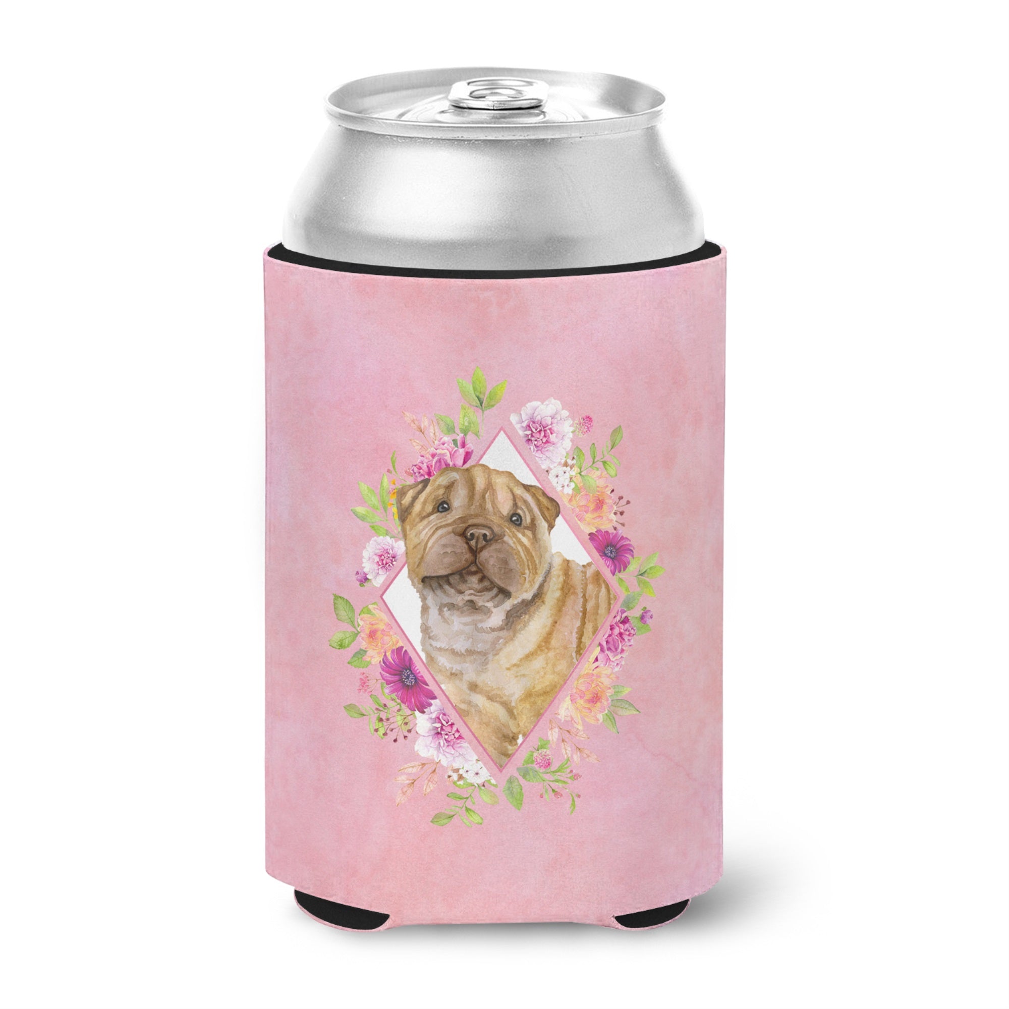 Shar Pei Pink Flowers Can Or Bottle Hugger
