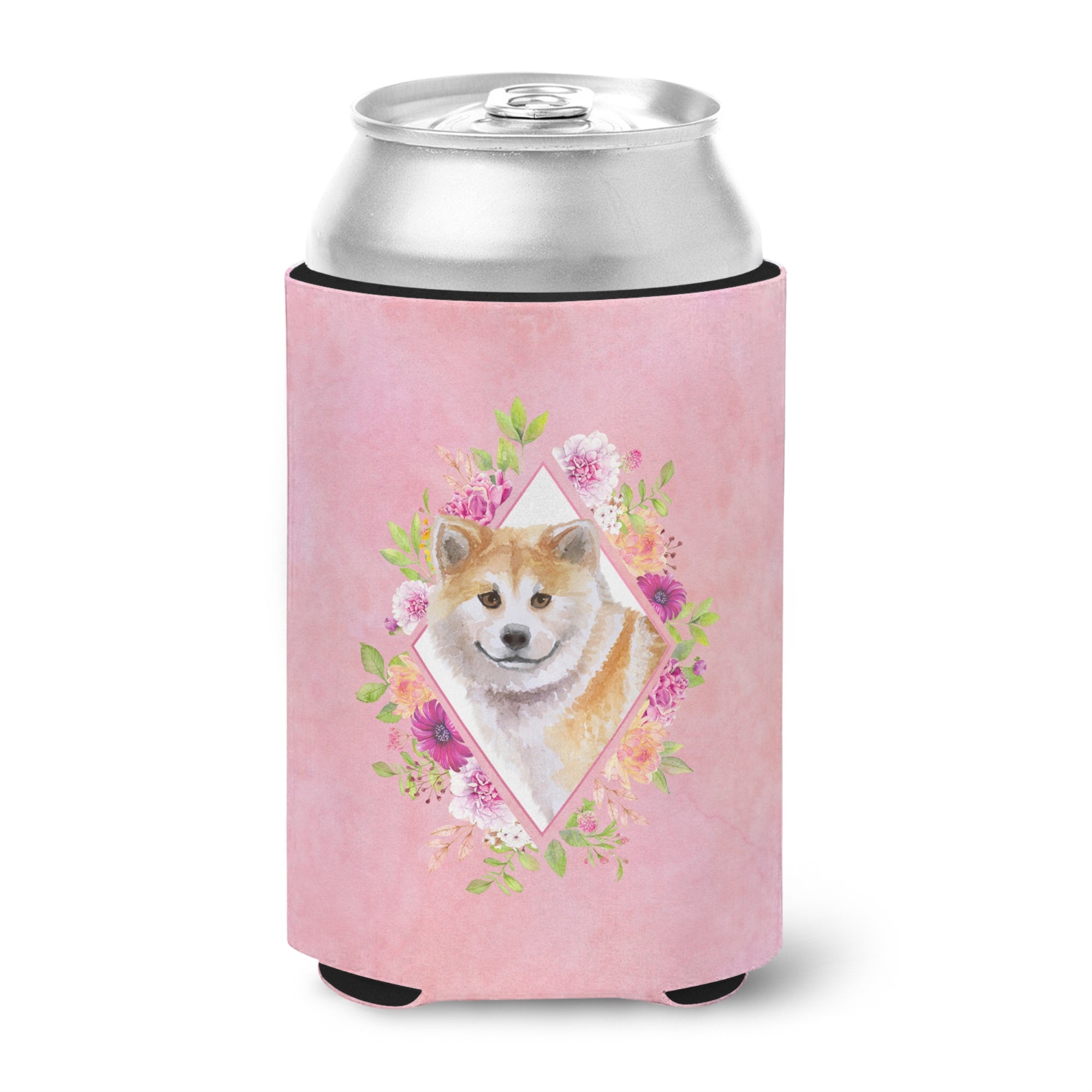Shiba Inu Pink Flowers Can Or Bottle Hugger