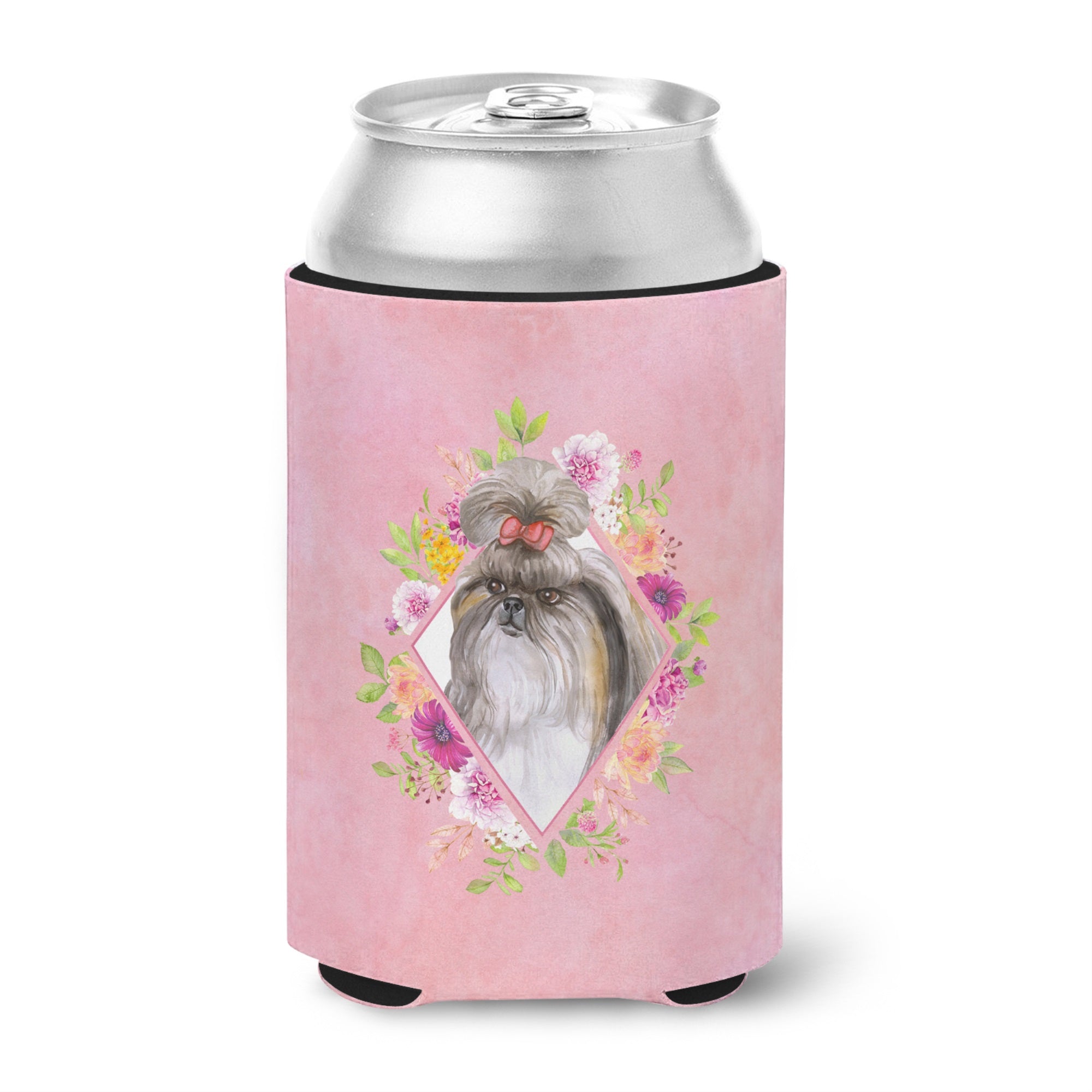 Shih Tzu Pink Flowers Can Or Bottle Hugger