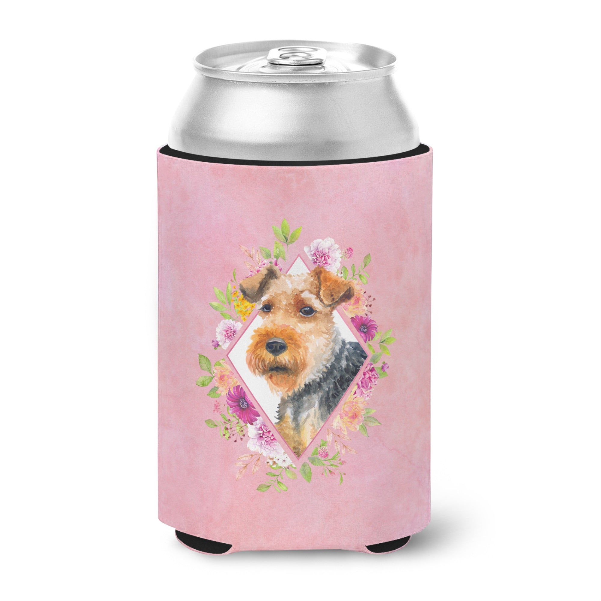 Welsh Terrier Pink Flowers Can Or Bottle Hugger