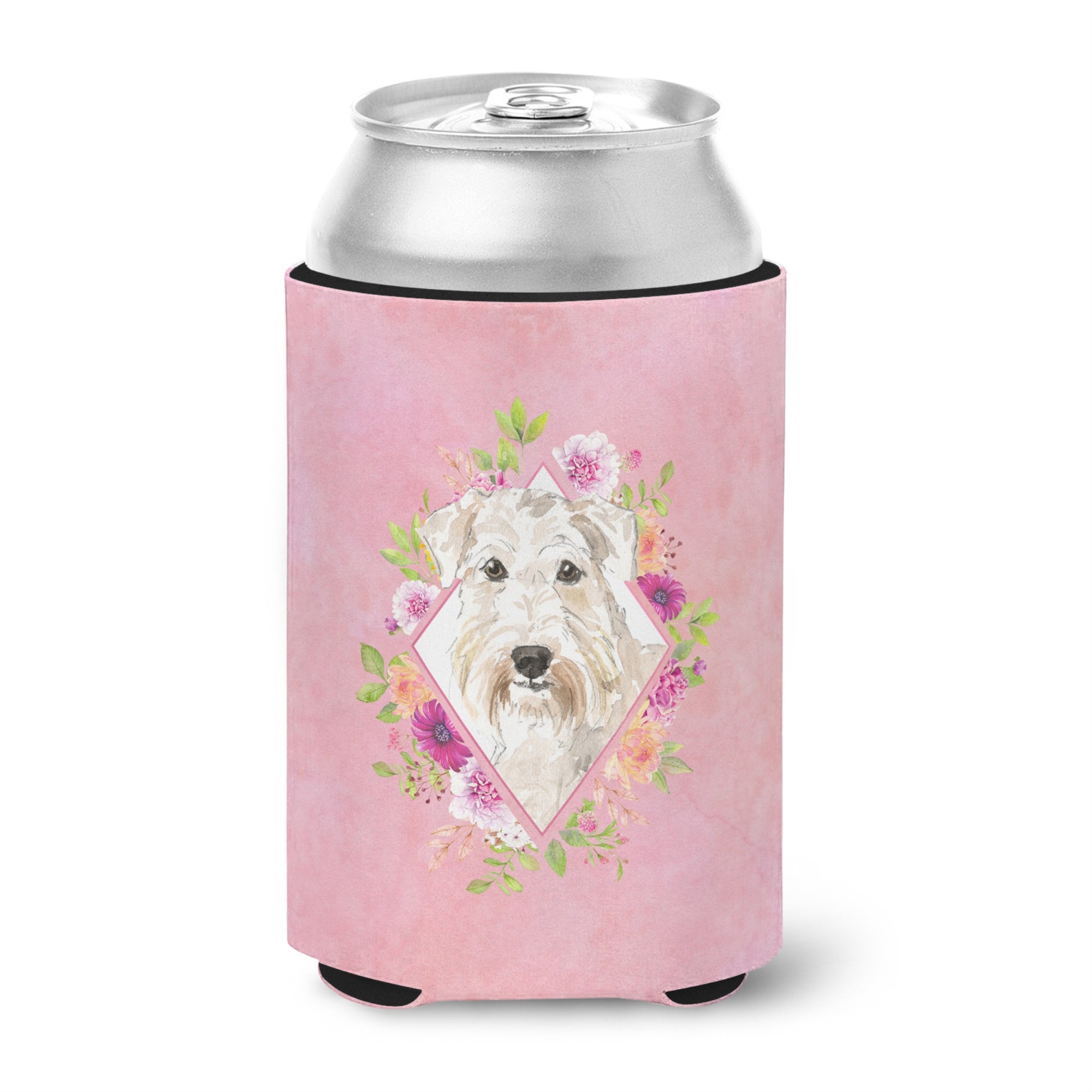 Wheaten Terrier Pink Flowers Can Or Bottle Hugger