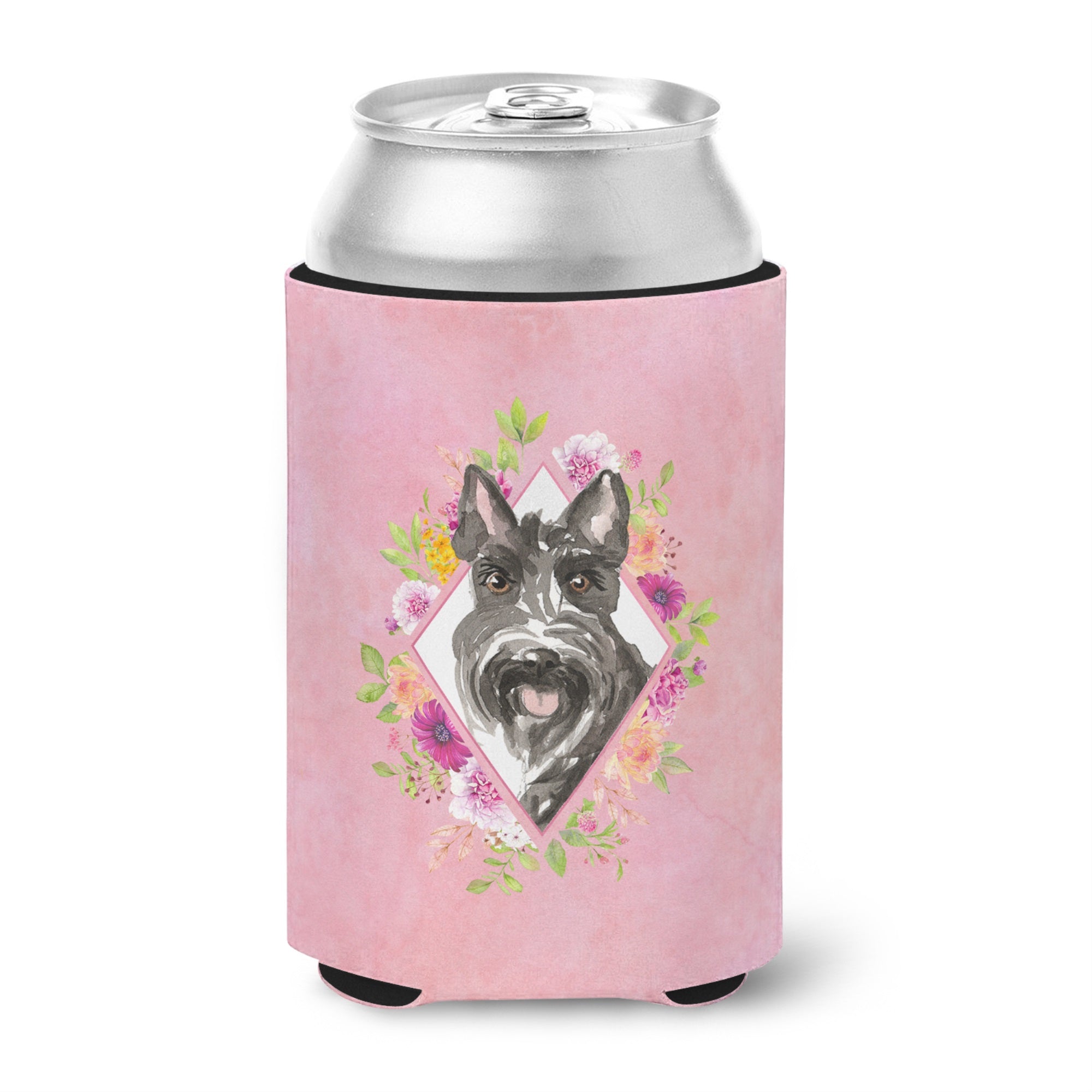 Scottish Terrier Pink Flowers Can Or Bottle Hugger