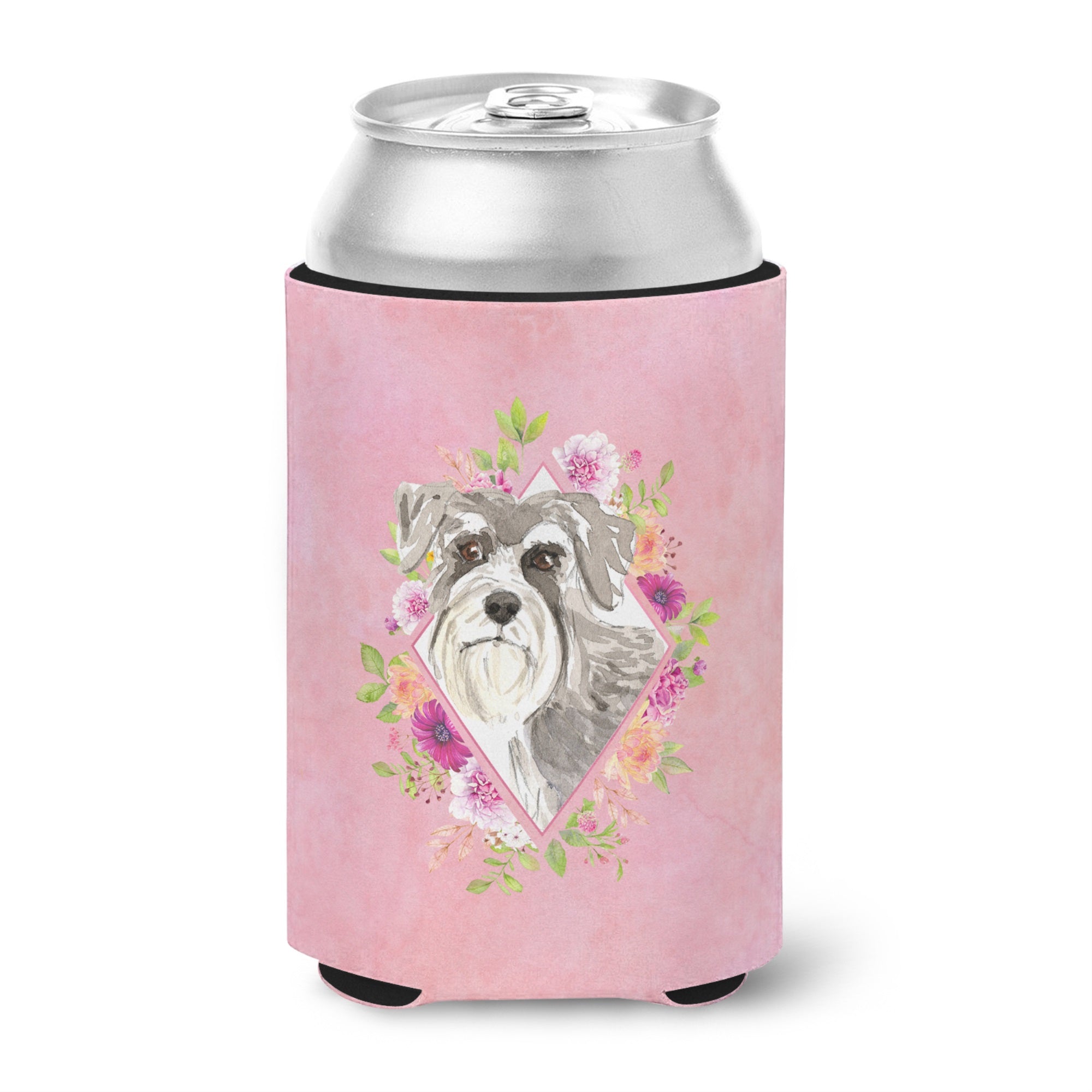 Schnauzer #1 Pink Flowers Can Or Bottle Hugger