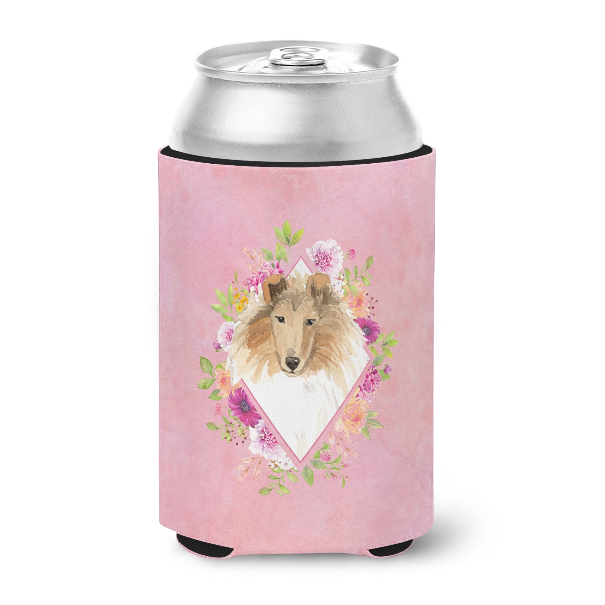Collie Pink Flowers Can Or Bottle Hugger