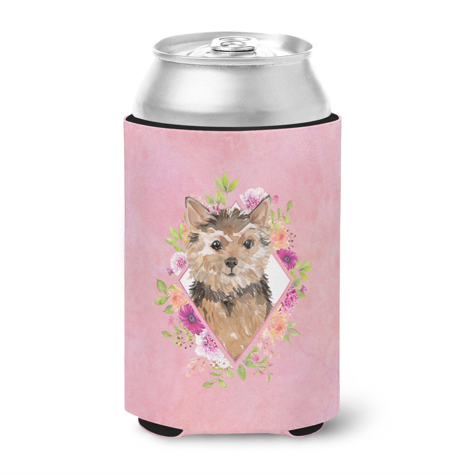 Norwich Terrier Pink Flowers Can Or Bottle Hugger
