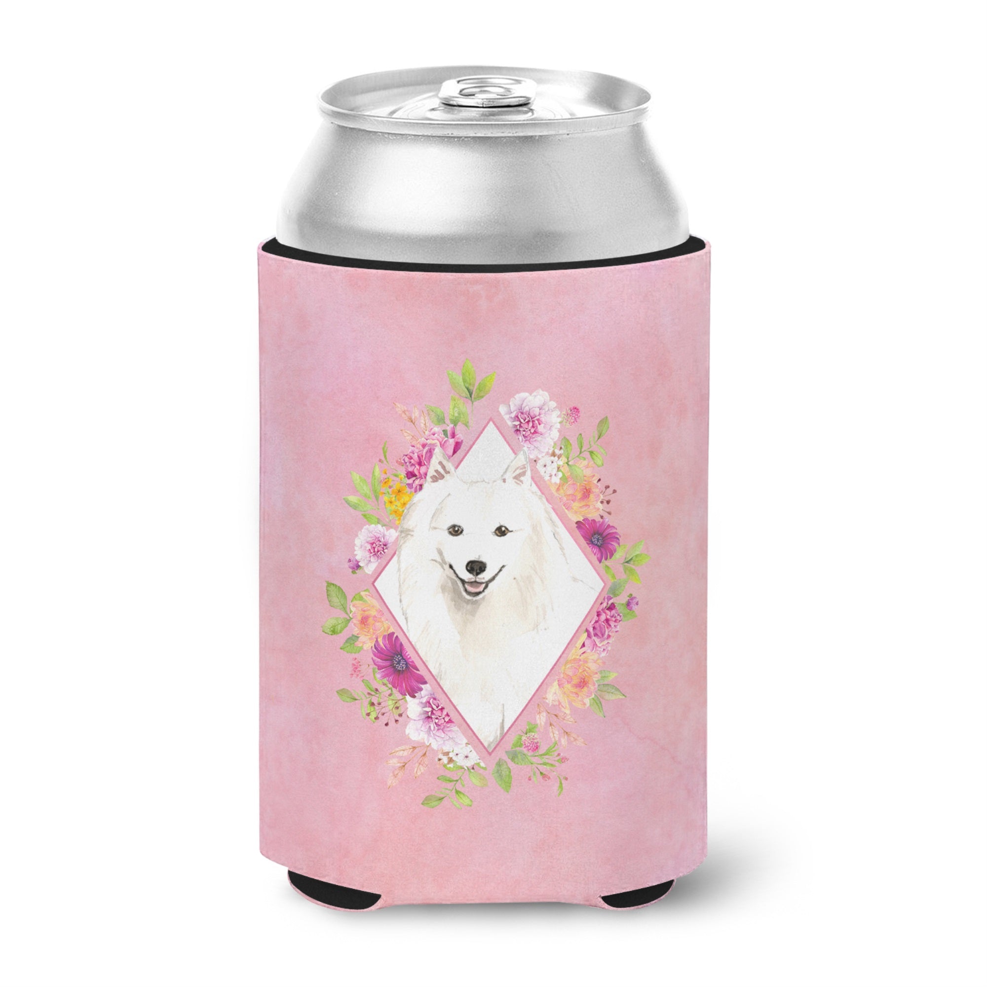 Japanese Spitz Pink Flowers Can Or Bottle Hugger