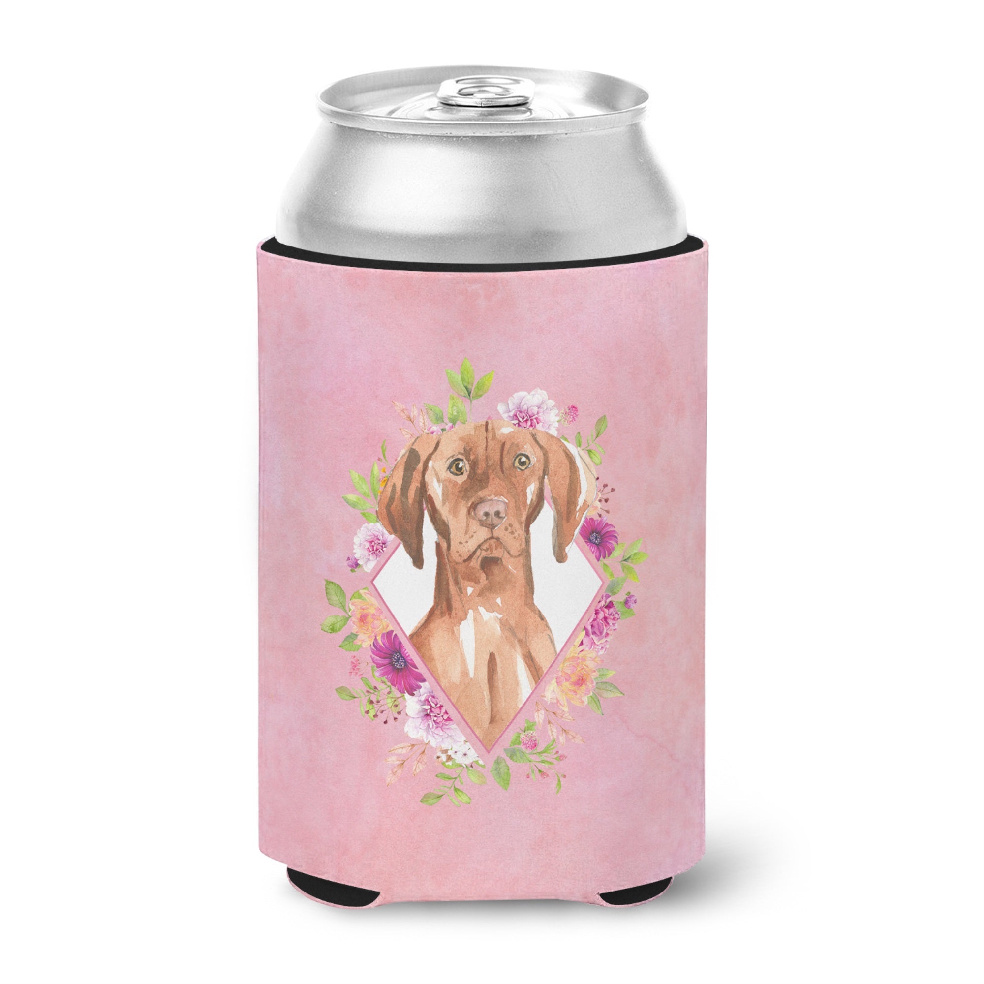 Vizsla Pink Flowers Can Or Bottle Hugger