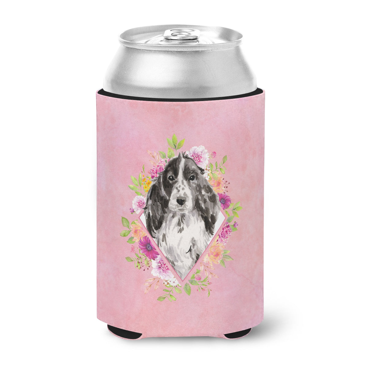 Black Parti Cocker Spaniel Pink Flowers Can Or Bottle Hugger