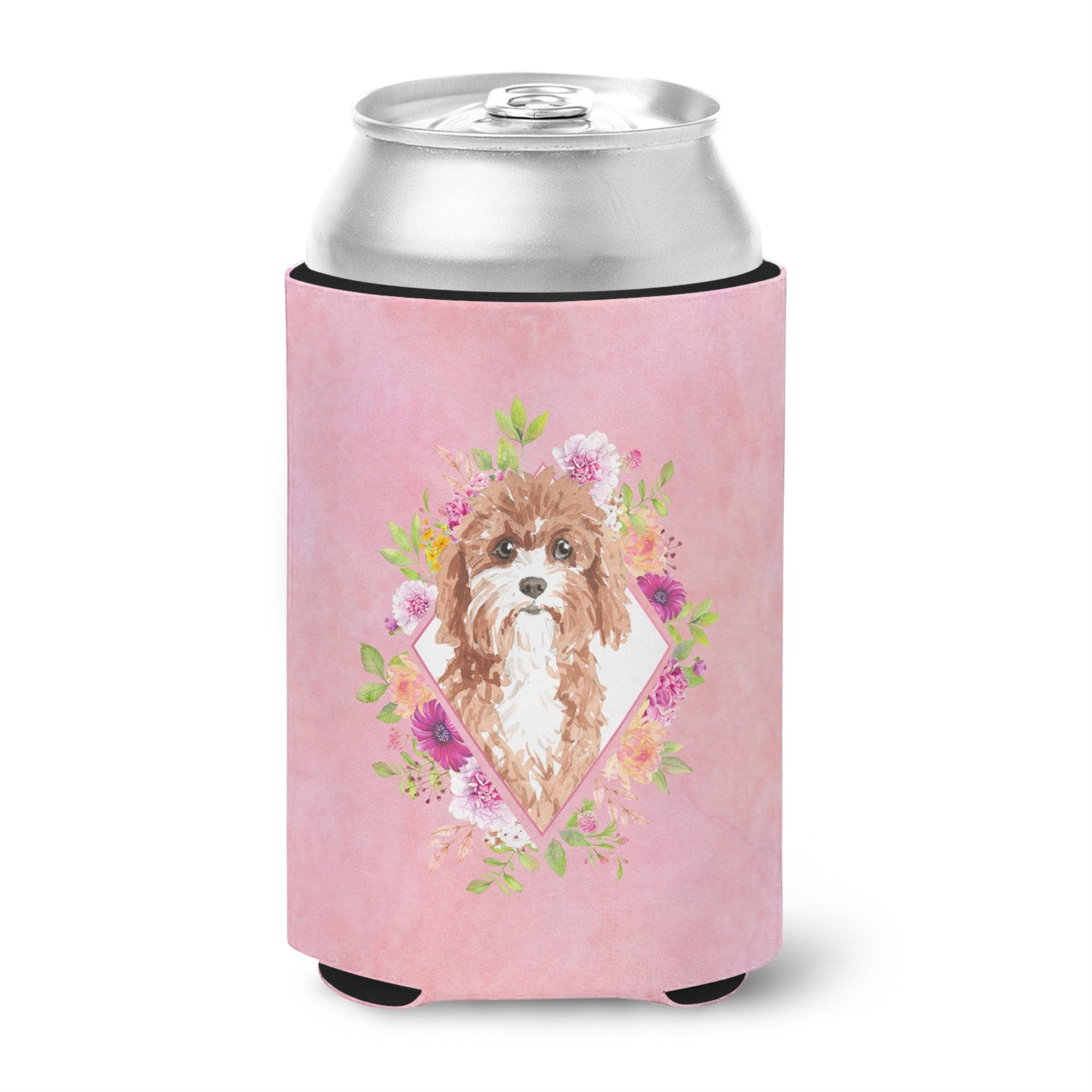 Cavapoo Pink Flowers Can Or Bottle Hugger