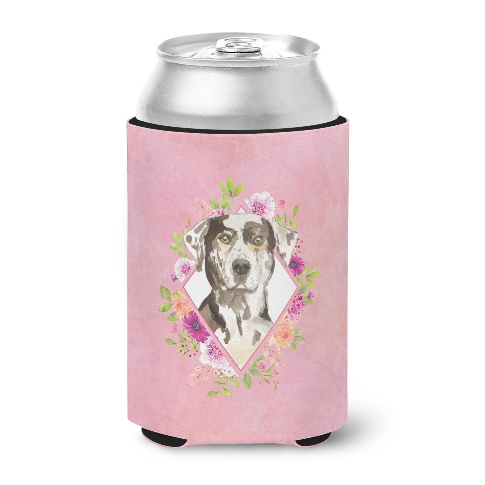 Catahoula Leopard Dog Pink Flowers Can Or Bottle Hugger