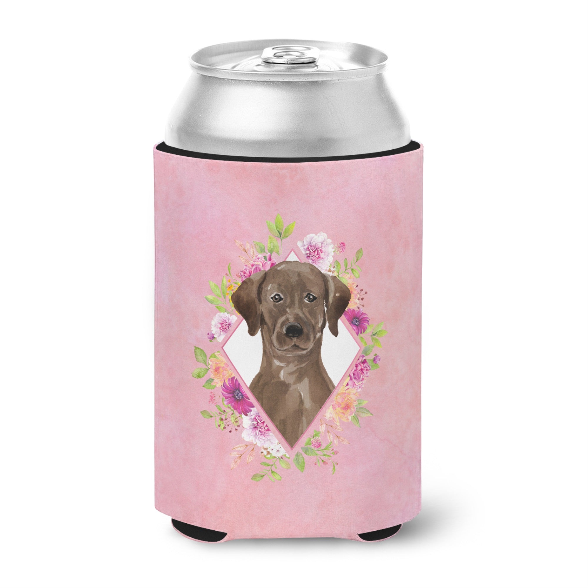 Chocolate Labrador Pink Flowers Can Or Bottle Hugger