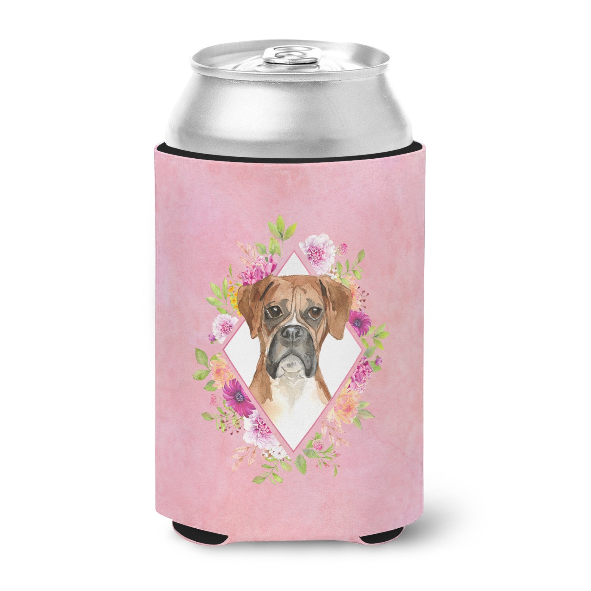 Boxer Pink Flowers Can Or Bottle Hugger