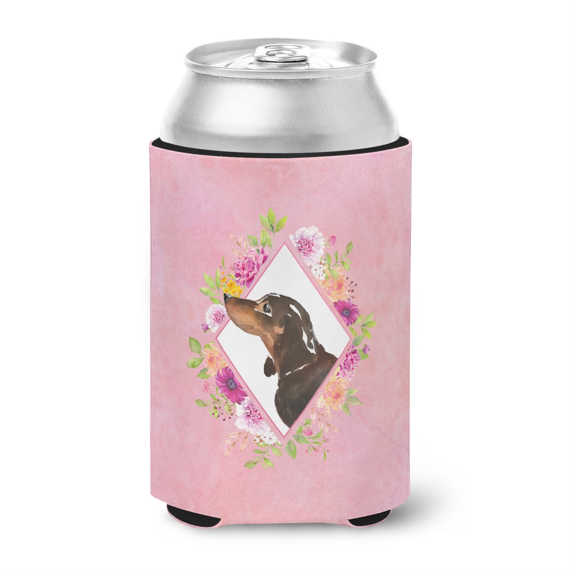 Black And Tan Dachshund Pink Flowers Can Or Bottle Hugger