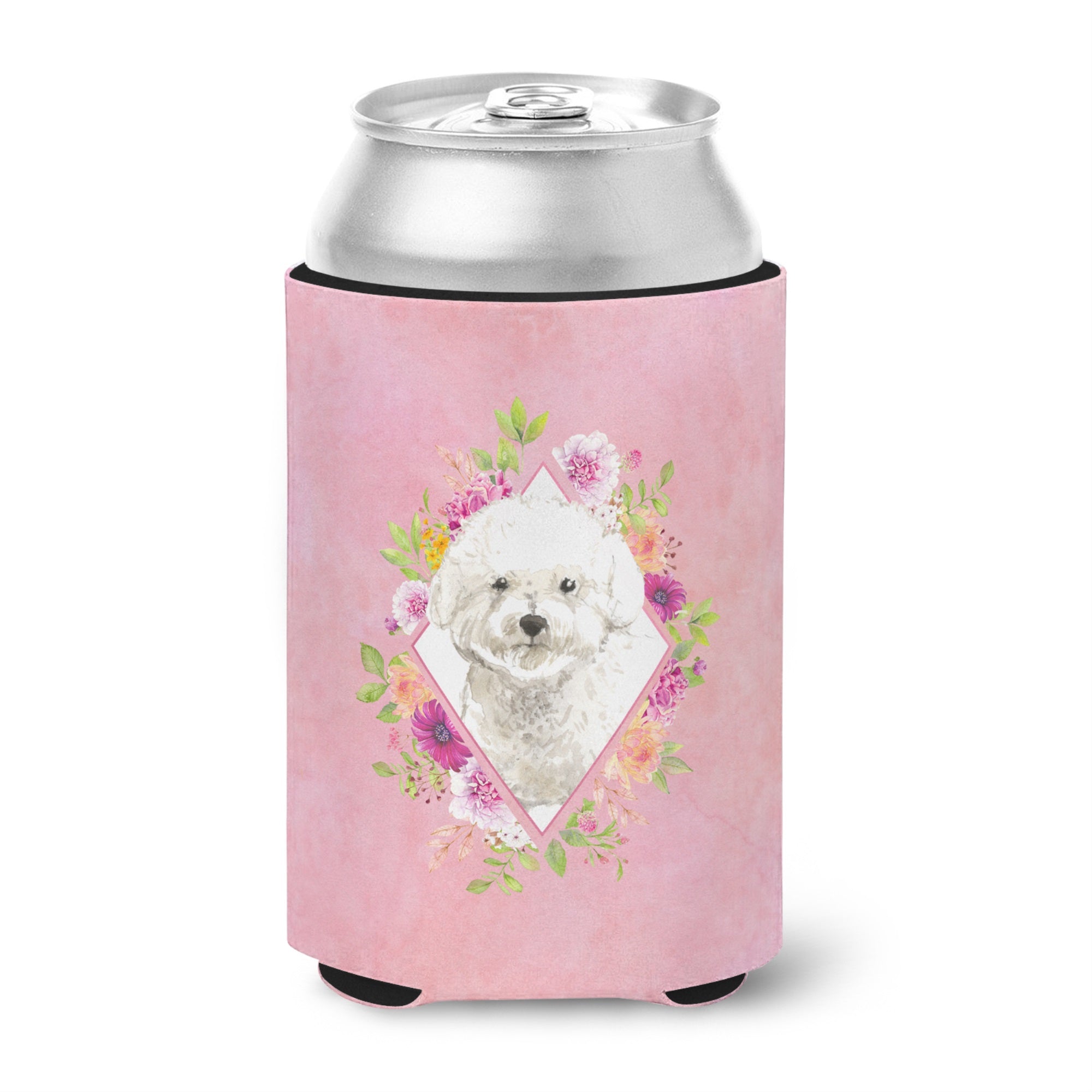 Bichon Frise Pink Flowers Can Or Bottle Hugger