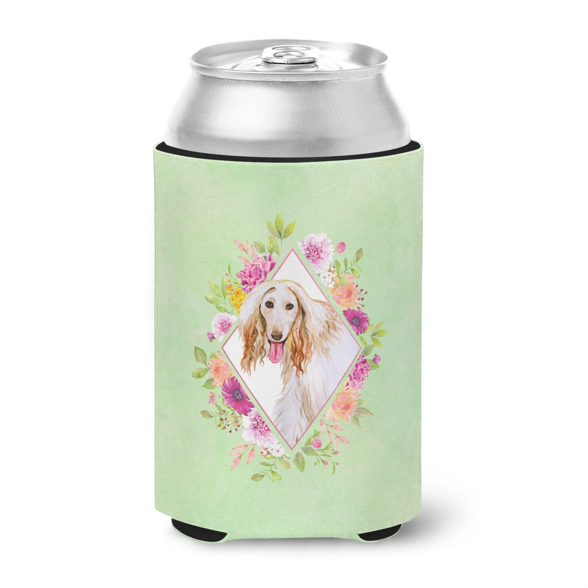 Afghan Hound Green Flowers Can Or Bottle Hugger