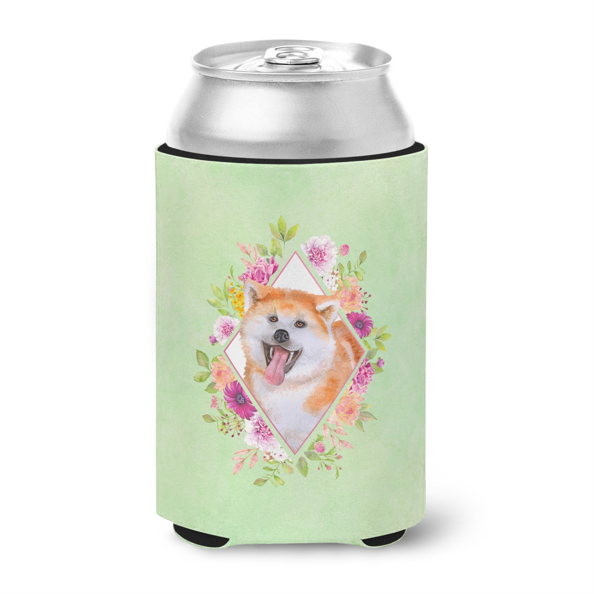 Akita Green Flowers Can Or Bottle Hugger