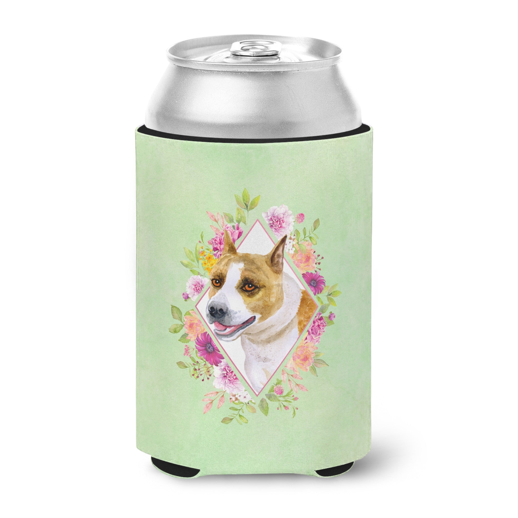 Bull Terrier Green Flowers Can Or Bottle Hugger
