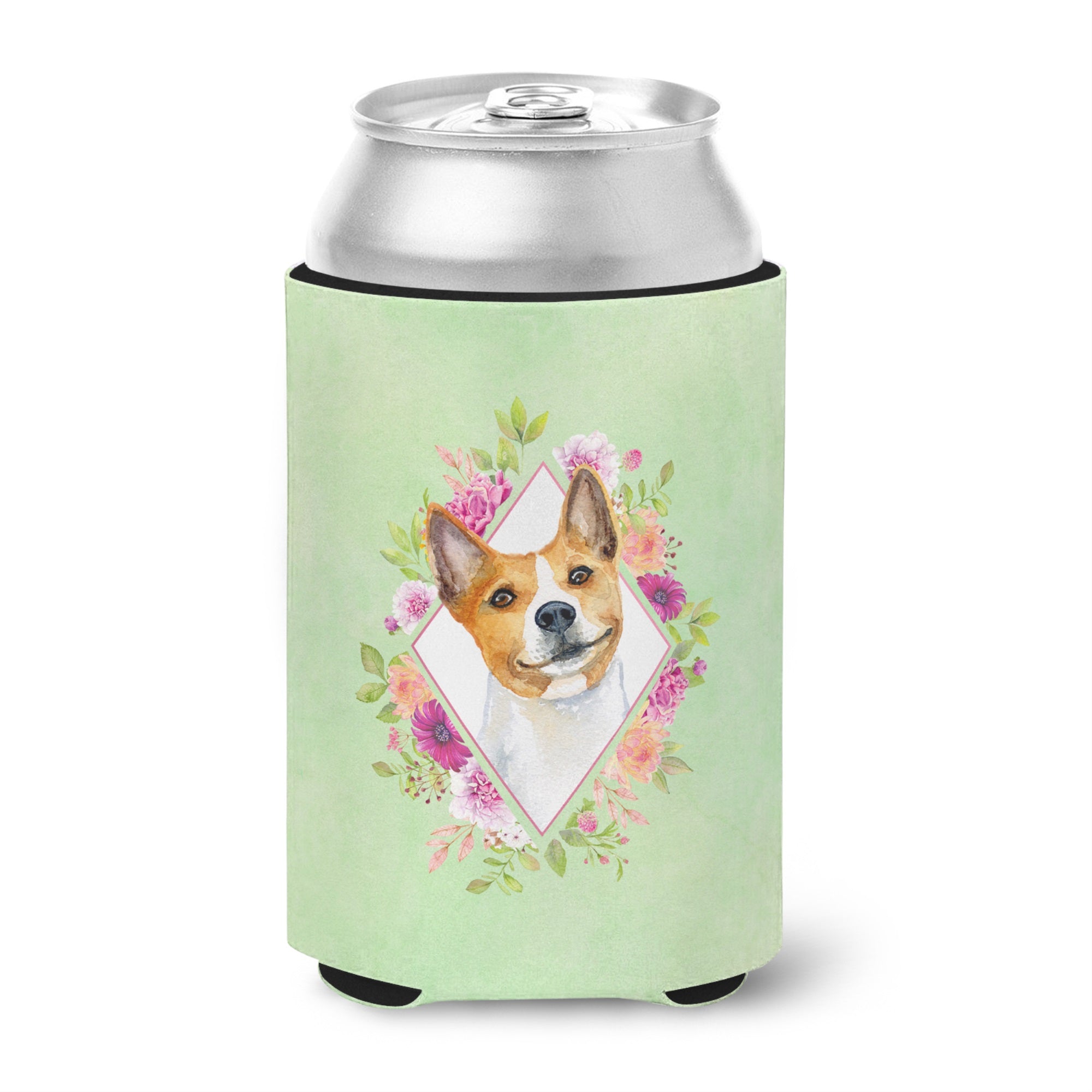 Basenji Green Flowers Can Or Bottle Hugger