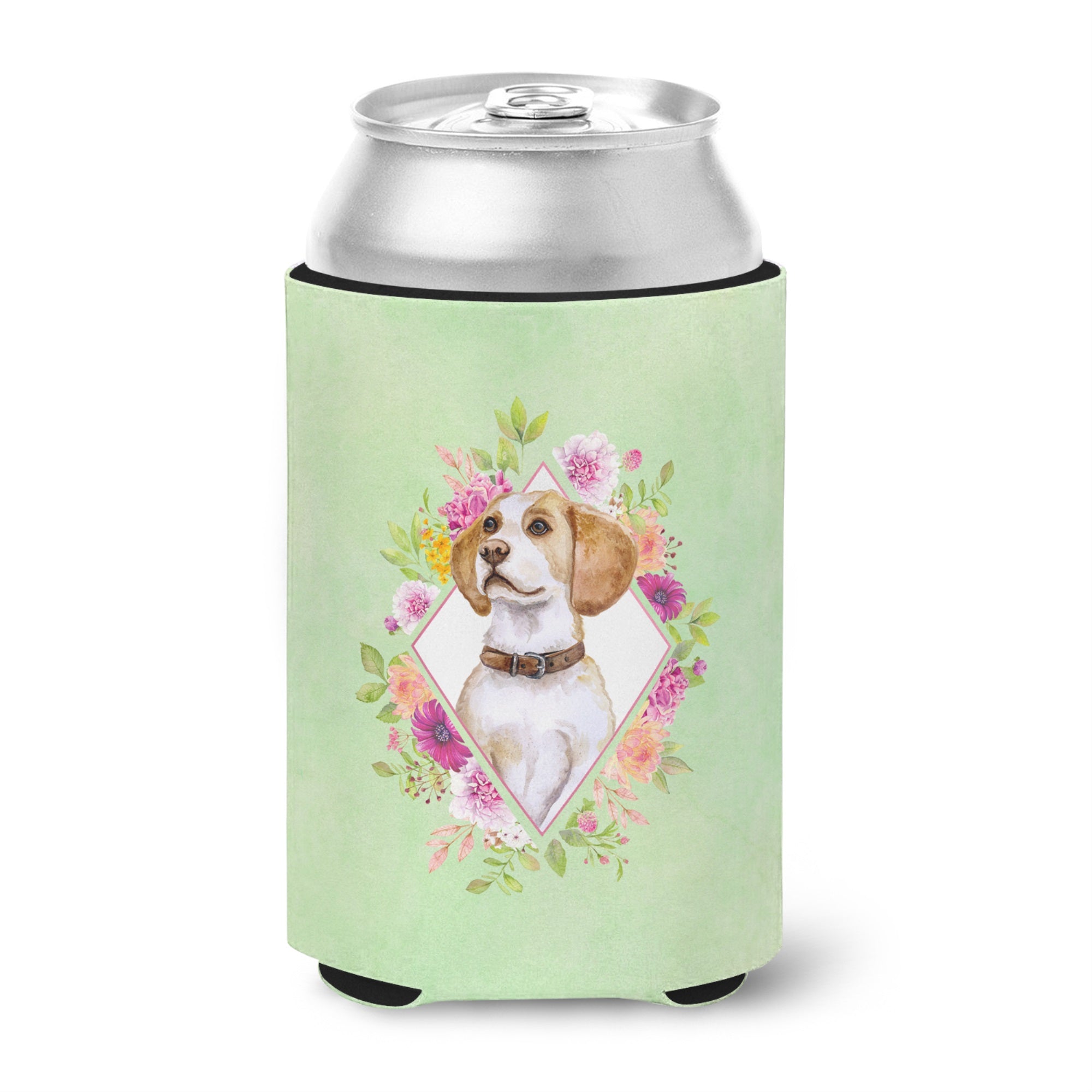 Beagle Green Flowers Can Or Bottle Hugger