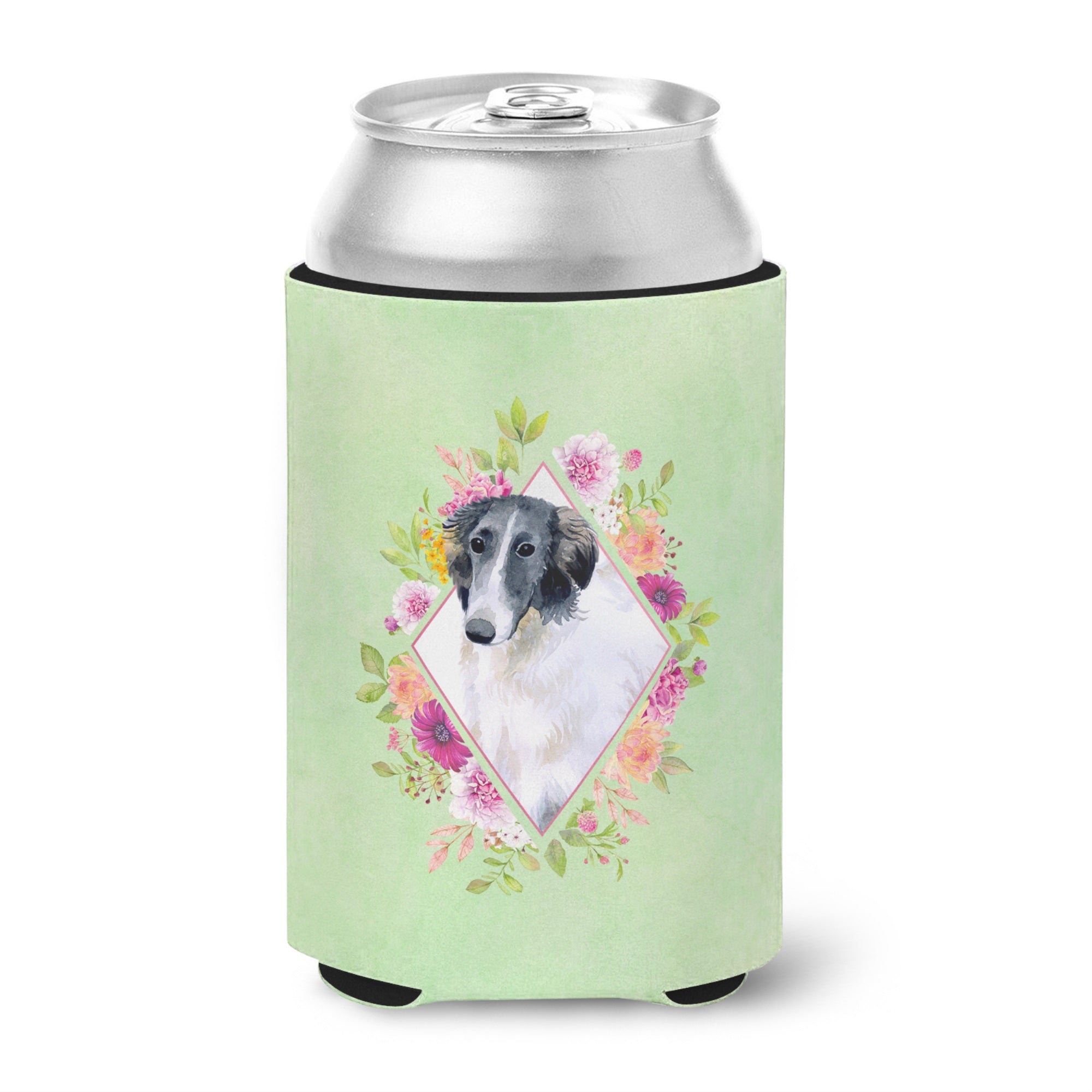 Borzoi Green Flowers Can Or Bottle Hugger