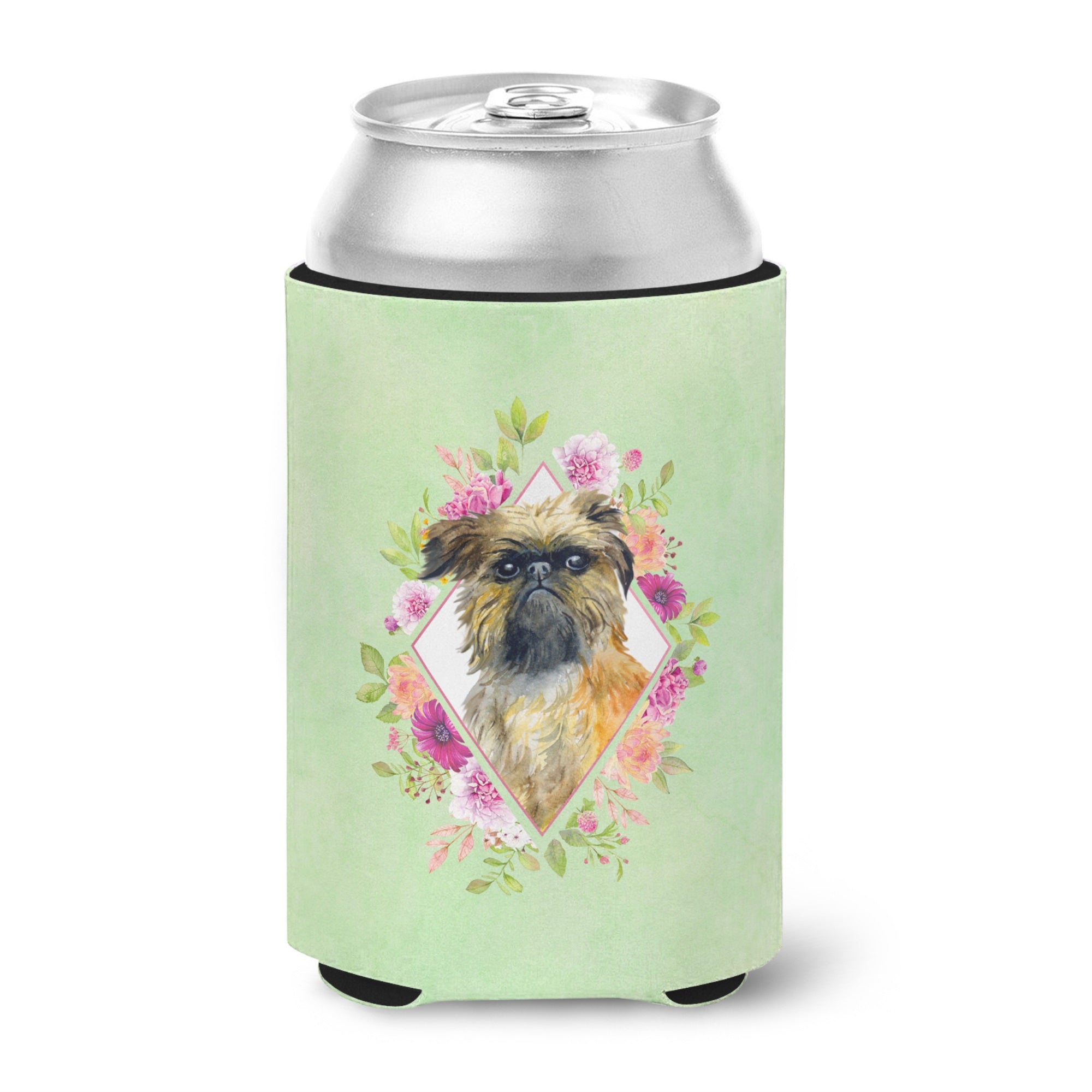 Brussels Griffon Green Flowers Can Or Bottle Hugger