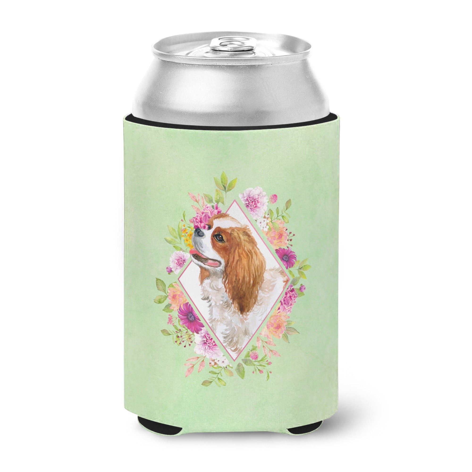 Cavalier King Charles Spaniel Green Flowers Can Or Bottle Hugger