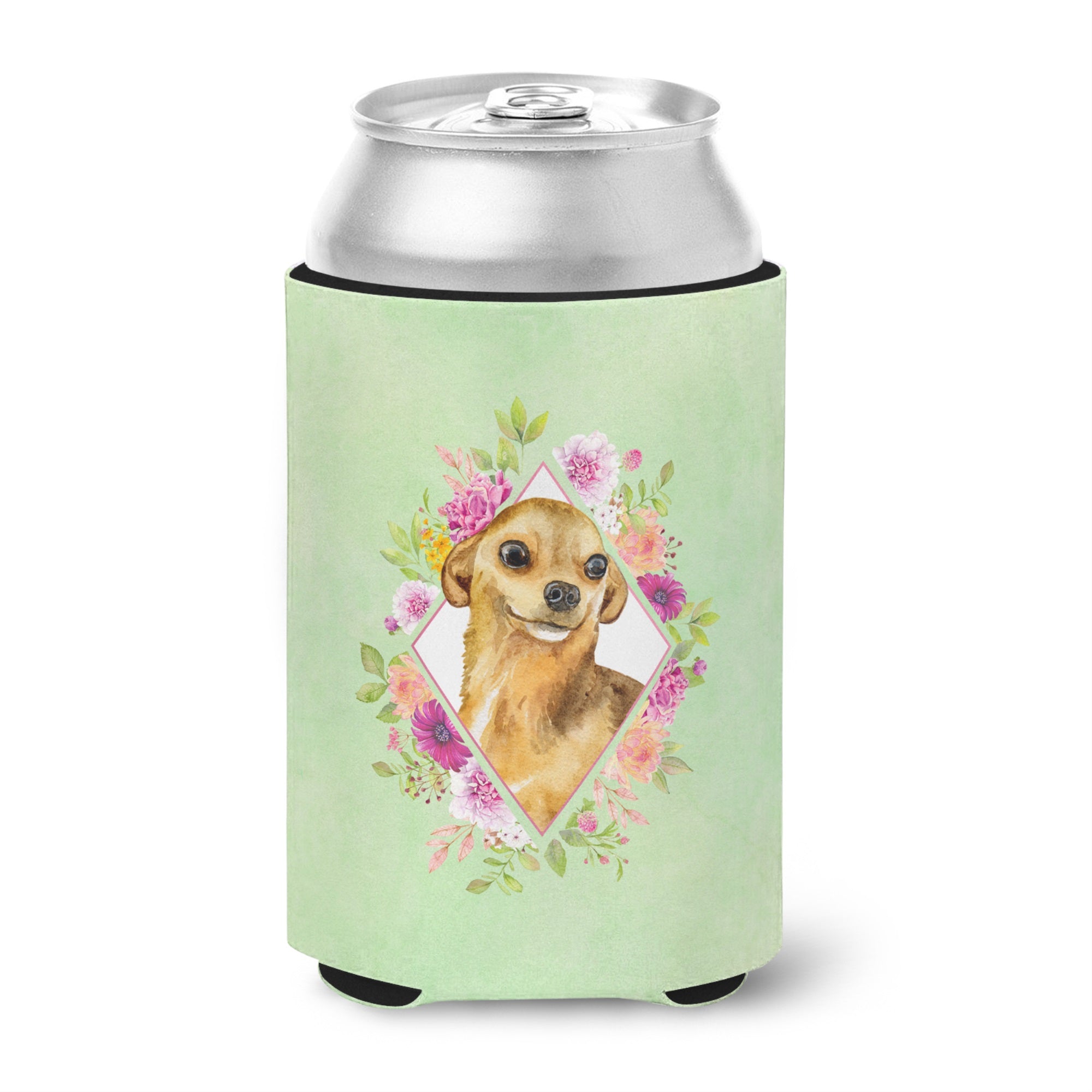 Chihuahua #1 Green Flowers Can Or Bottle Hugger
