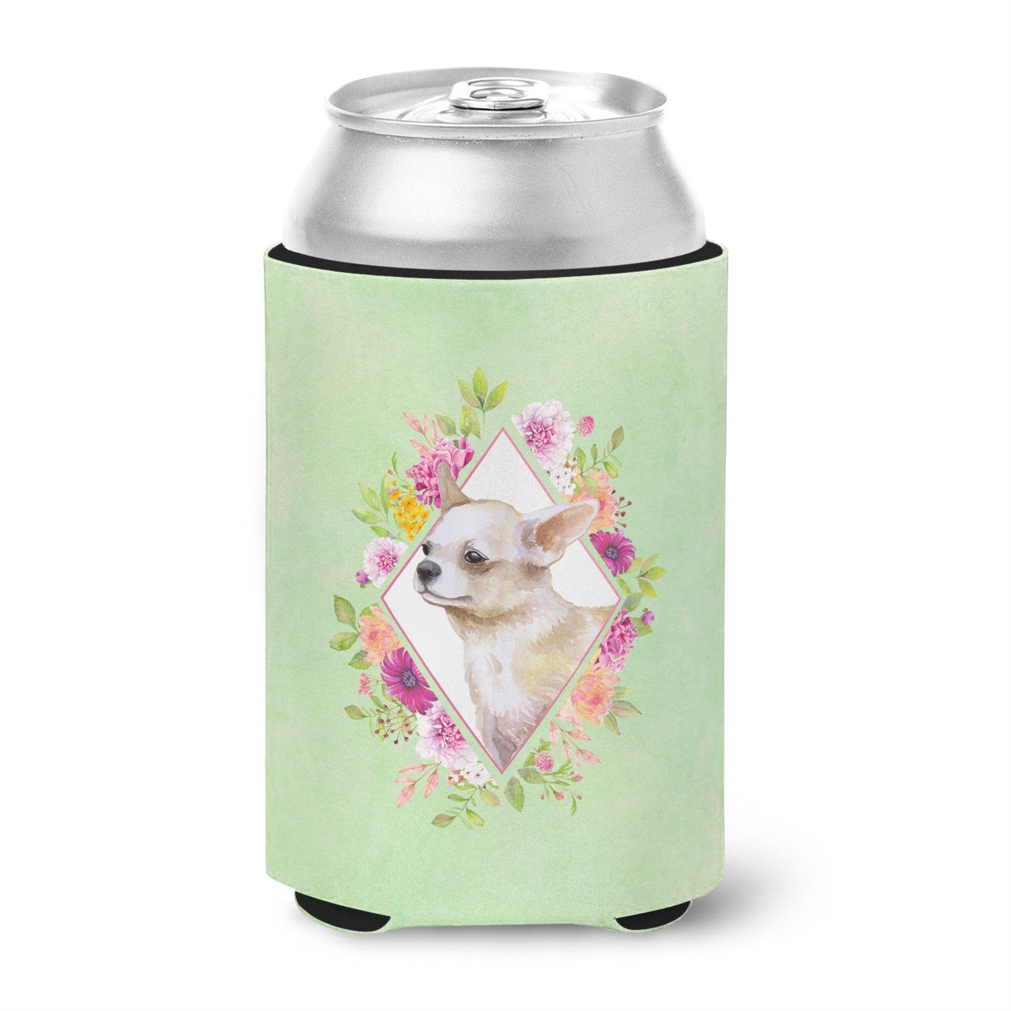 Chihuahua #2 Green Flowers Can Or Bottle Hugger