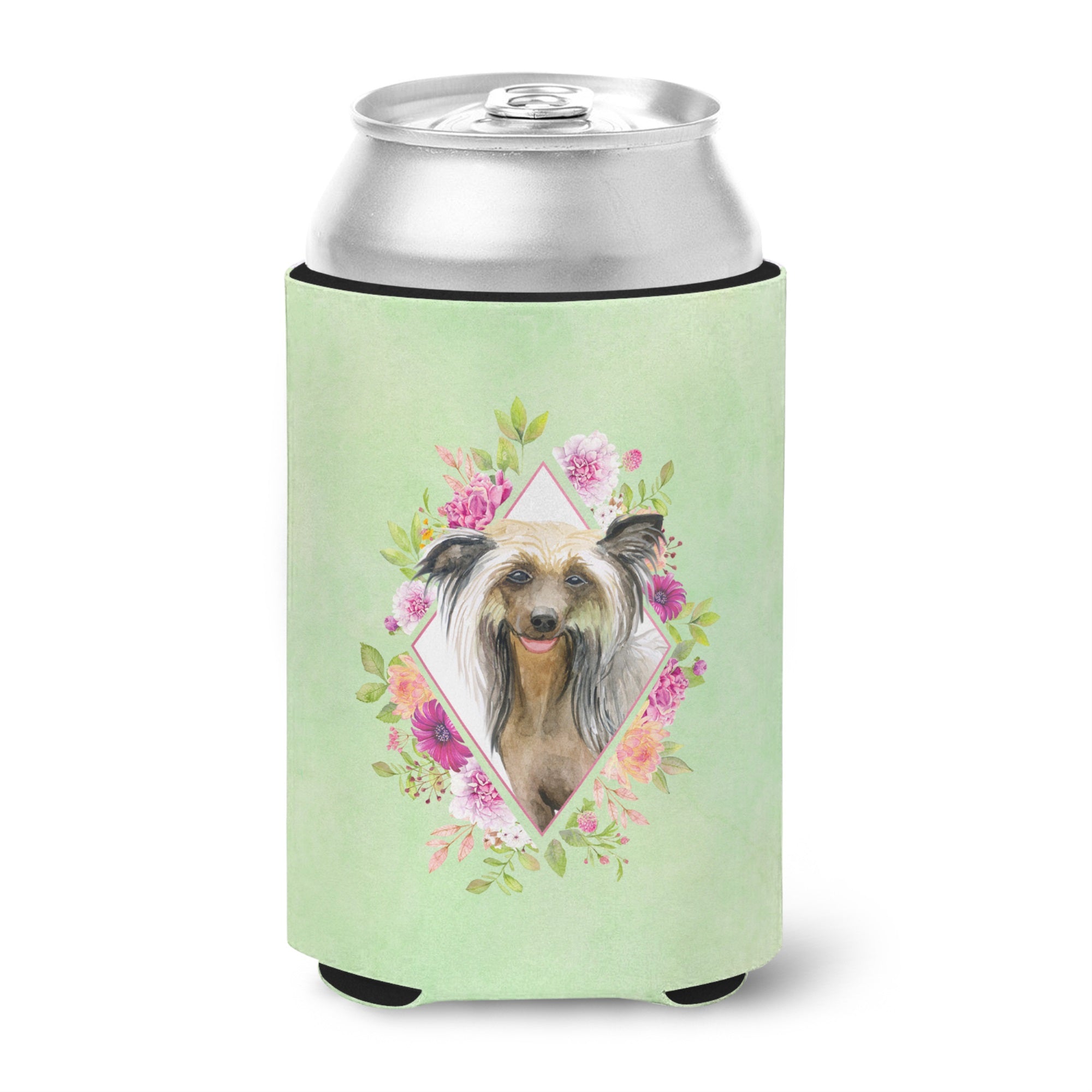 Chinese Crested Green Flowers Can Or Bottle Hugger