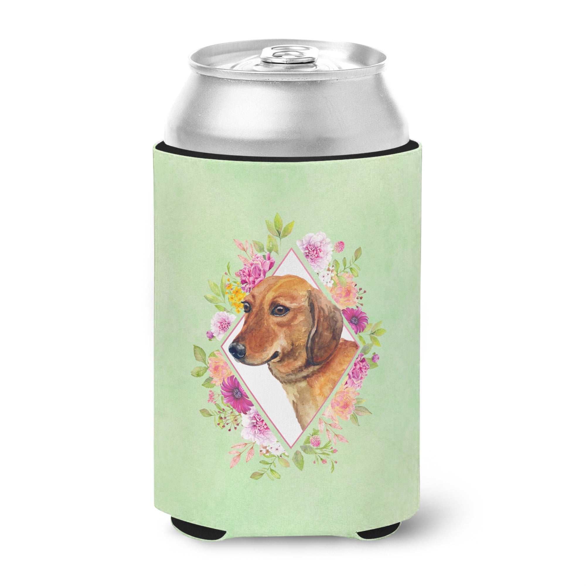 Dachshund Red #1 Green Flowers Can Or Bottle Hugger
