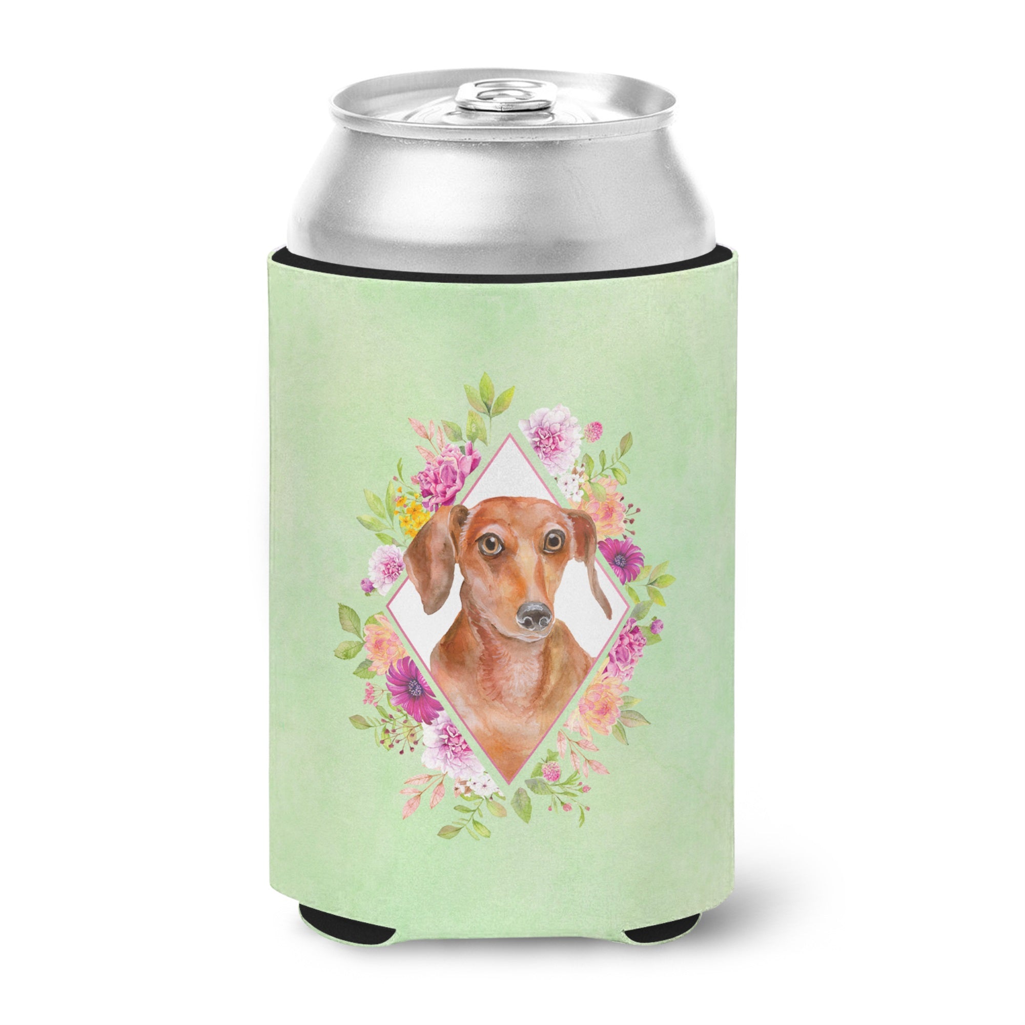 Dachshund Red #2 Green Flowers Can Or Bottle Hugger