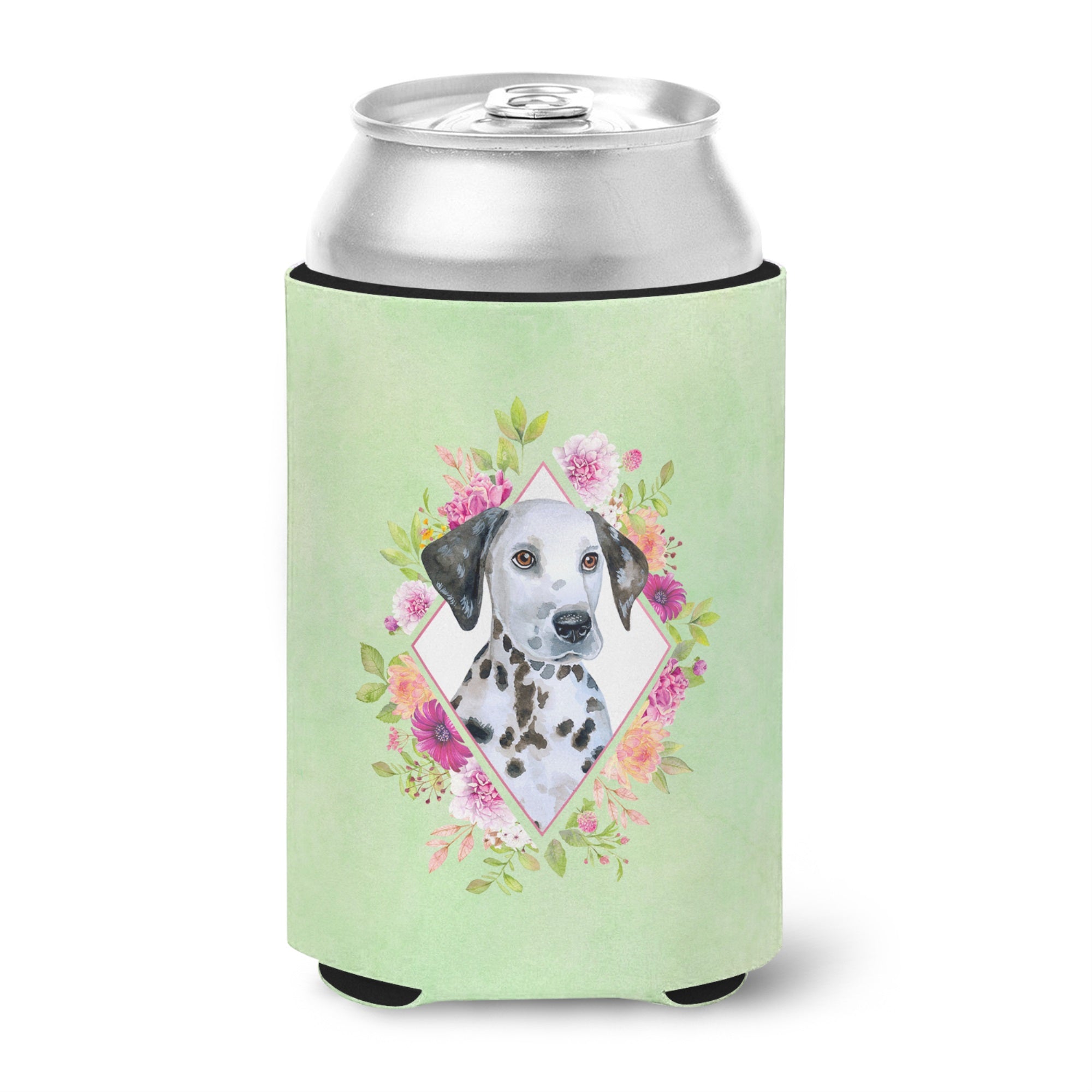 Dalmatian Puppy Green Flowers Can Or Bottle Hugger