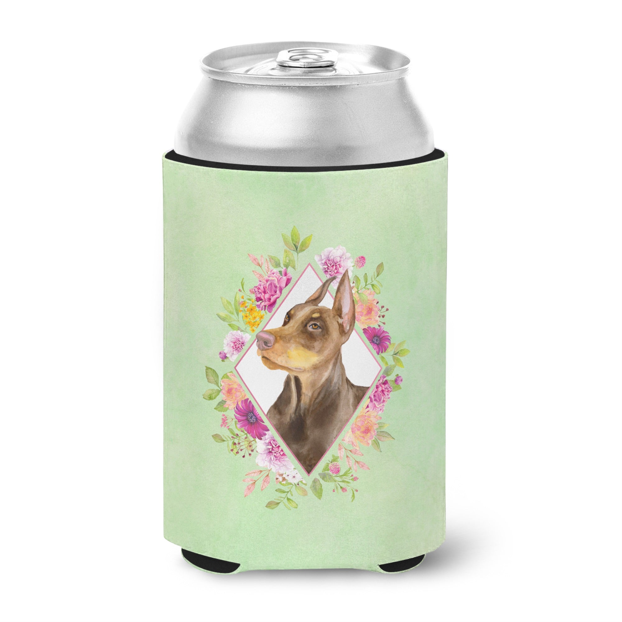 Doberman Pinscher Green Flowers Can Or Bottle Hugger