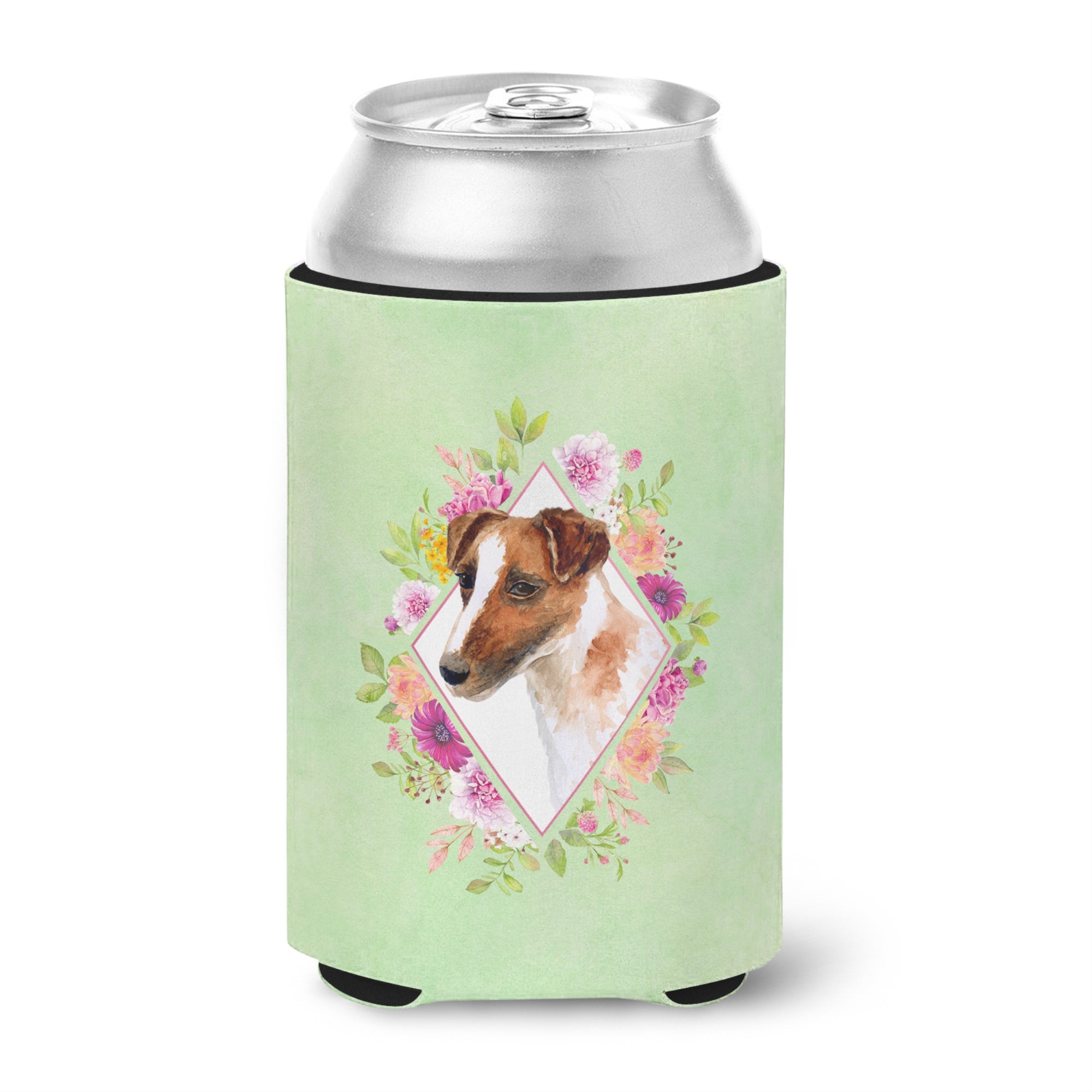 Jack Russell Terrier Green Flowers Can Or Bottle Hugger