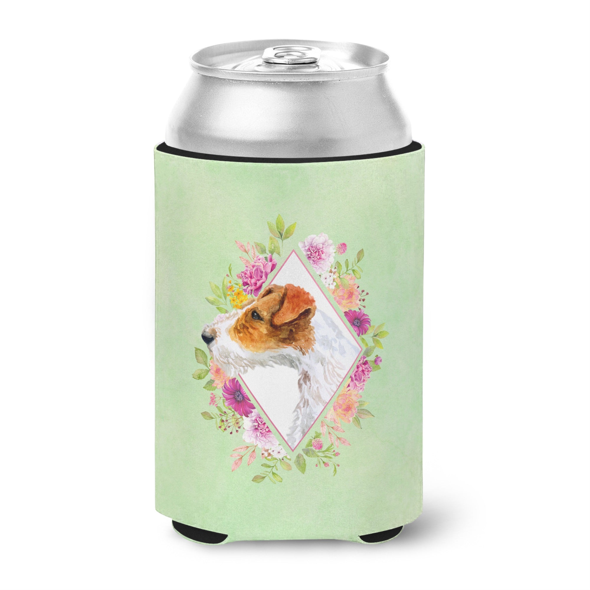 Jack Russell Terrier #2 Green Flowers Can Or Bottle Hugger