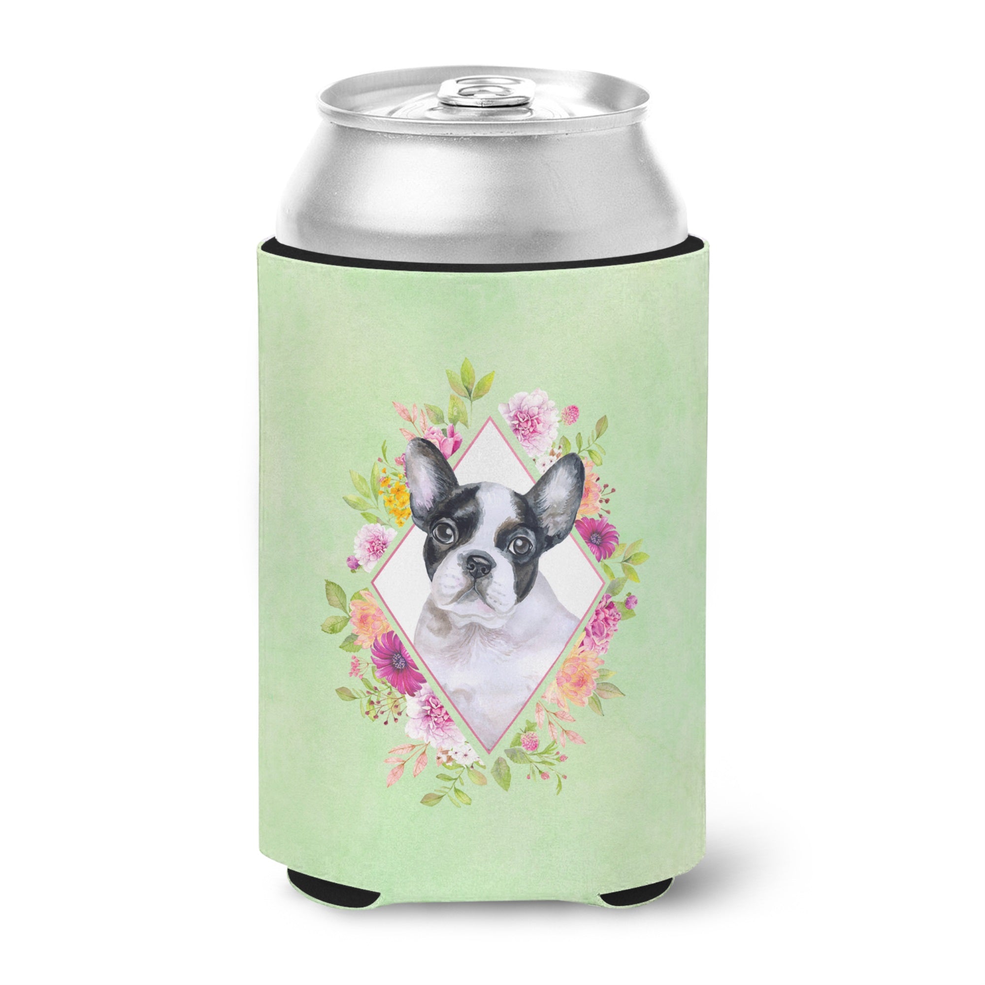 French Bulldog Green Flowers Can Or Bottle Hugger