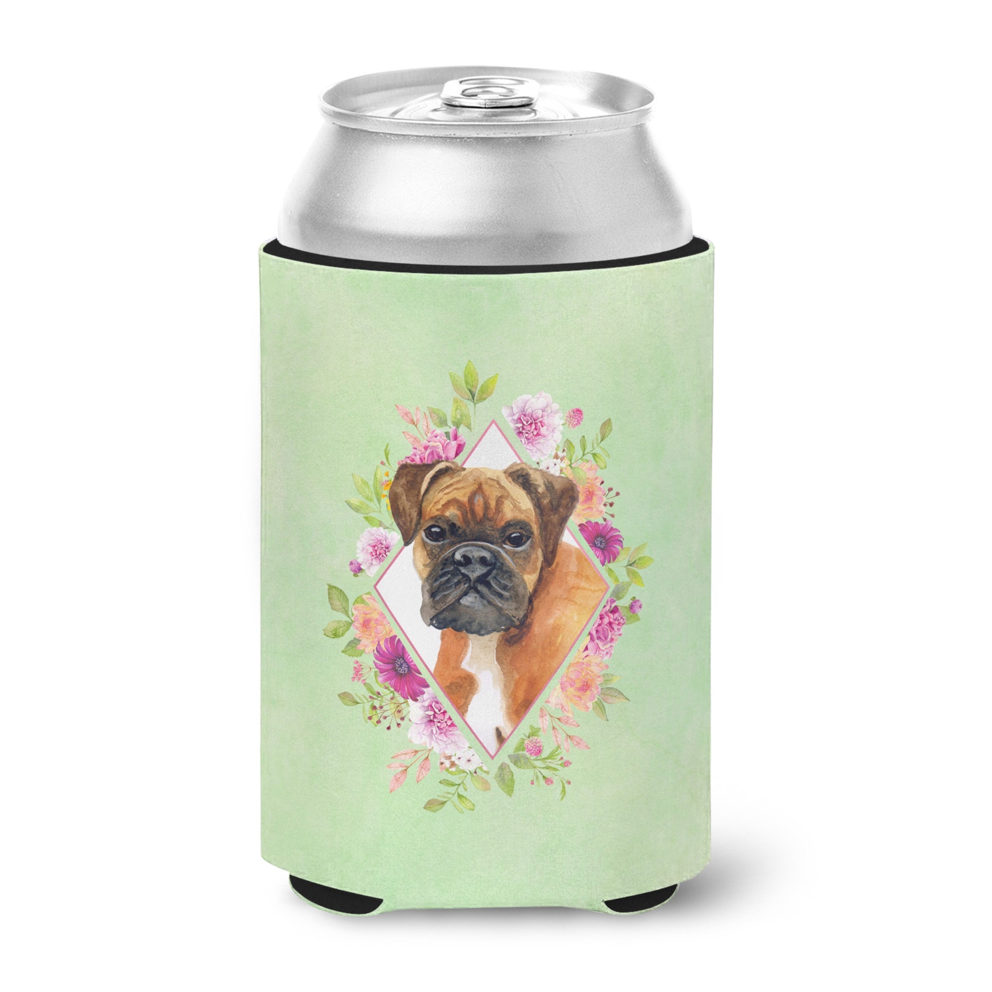 German Boxer Green Flowers Can Or Bottle Hugger