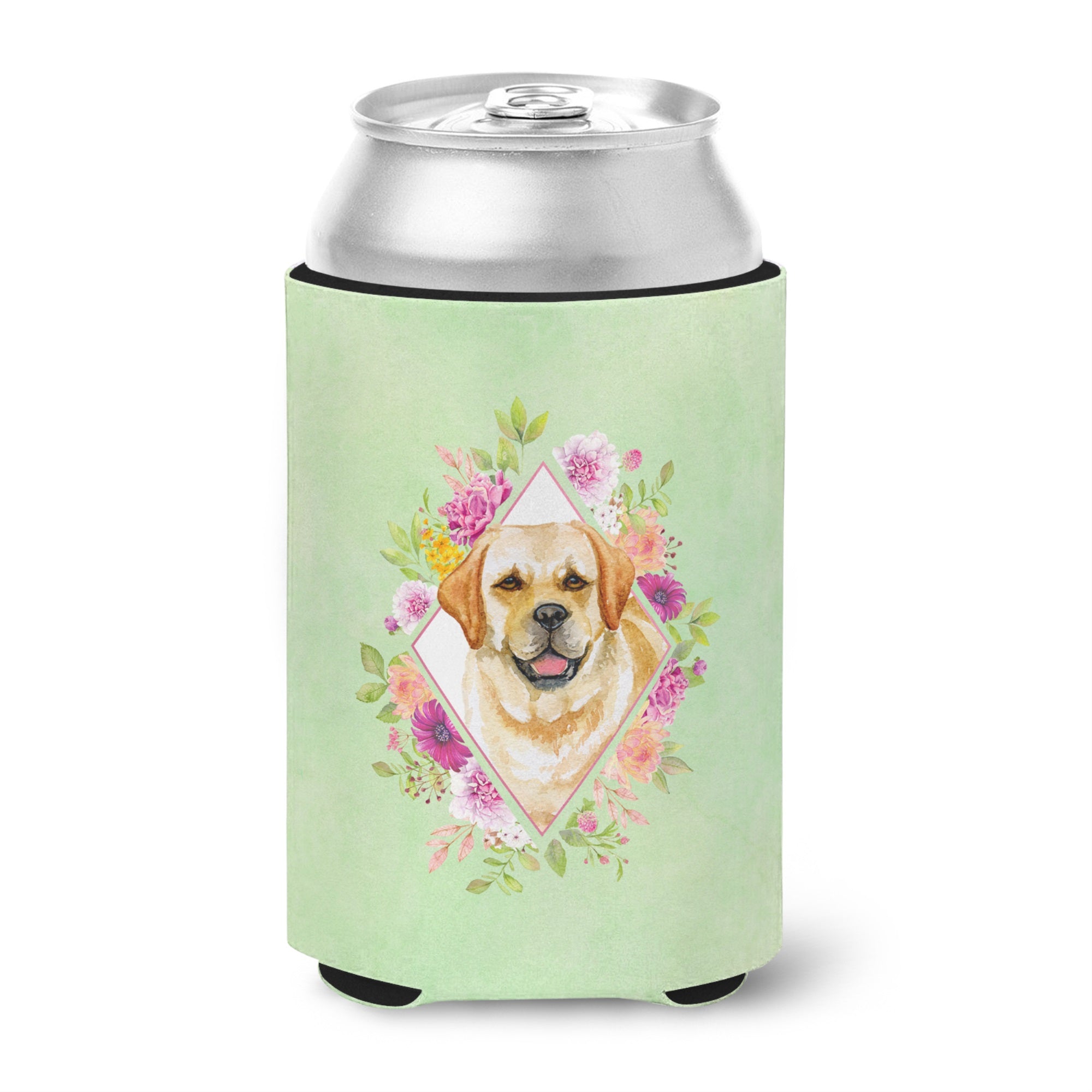 Golden Retriever Green Flowers Can Or Bottle Hugger