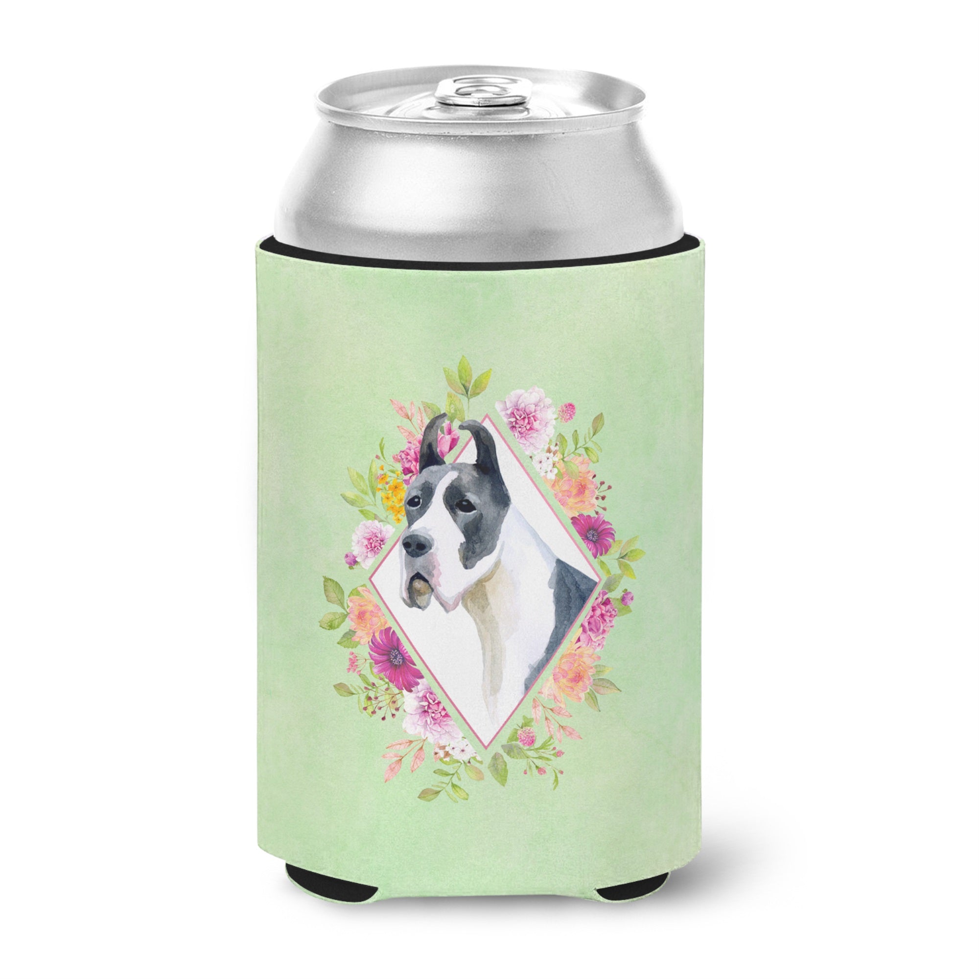 Great Dane Green Flowers Can Or Bottle Hugger