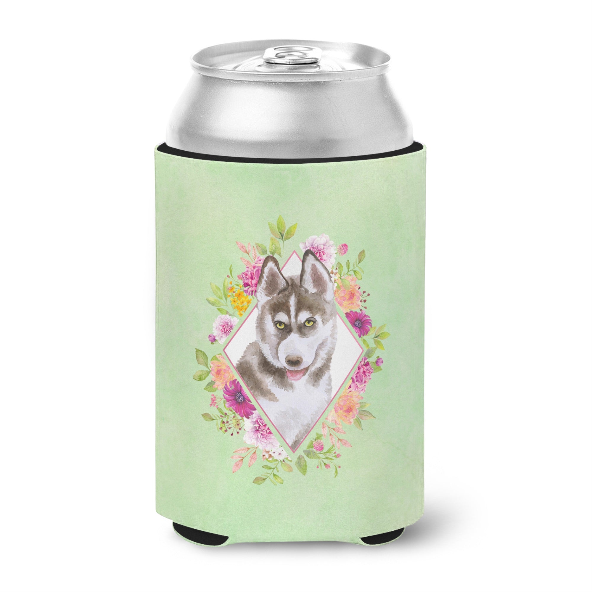 Siberian Husky #2 Green Flowers Can Or Bottle Hugger