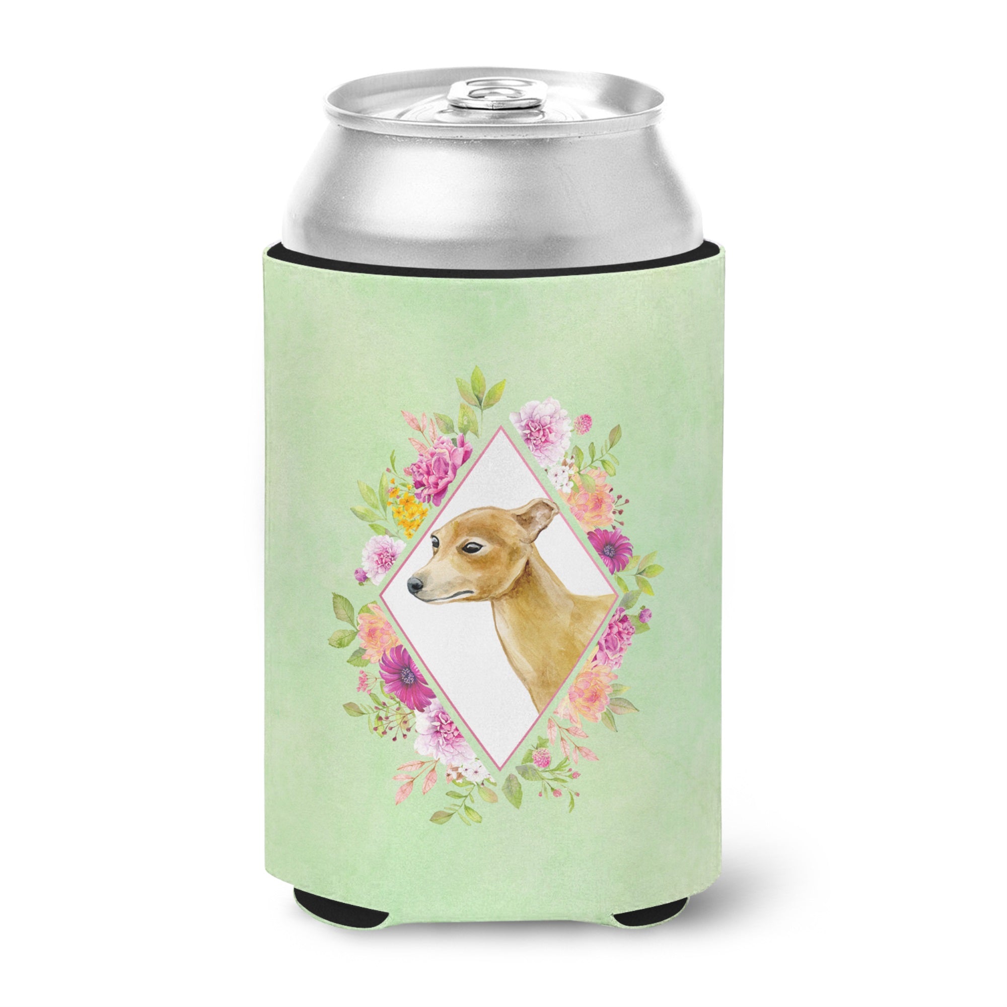 Italian Greyhound Green Flowers Can Or Bottle Hugger