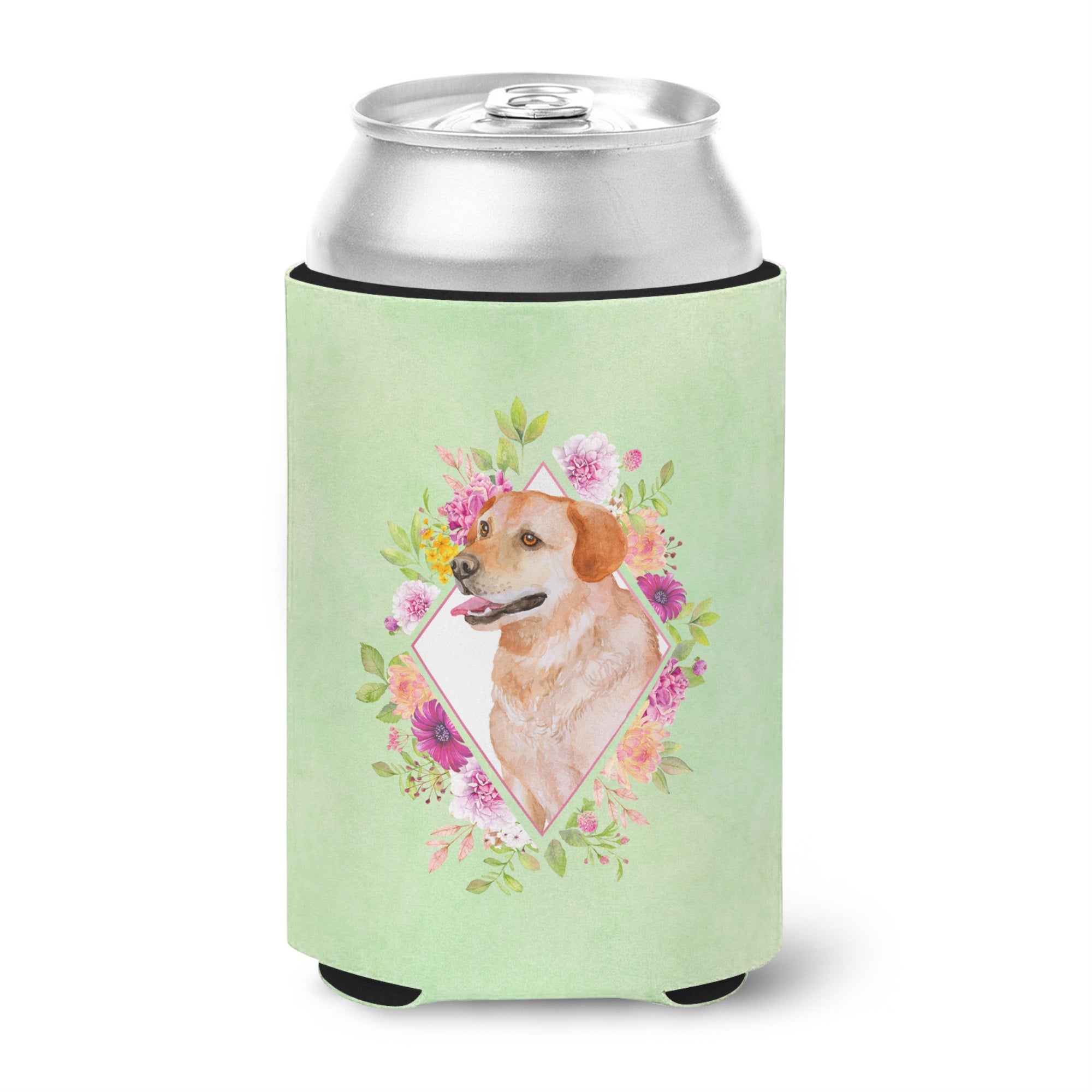 Yellow Labrador Retriever Green Flowers Can Or Bottle Hugger
