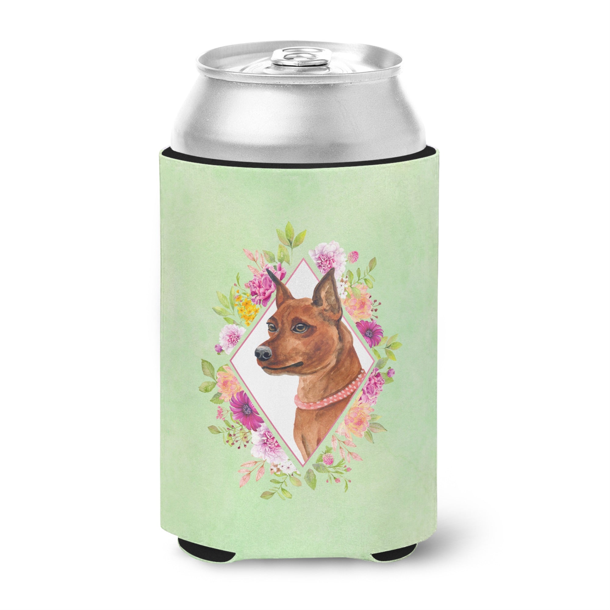 Miniature Pinscher Green Flowers Can Or Bottle Hugger
