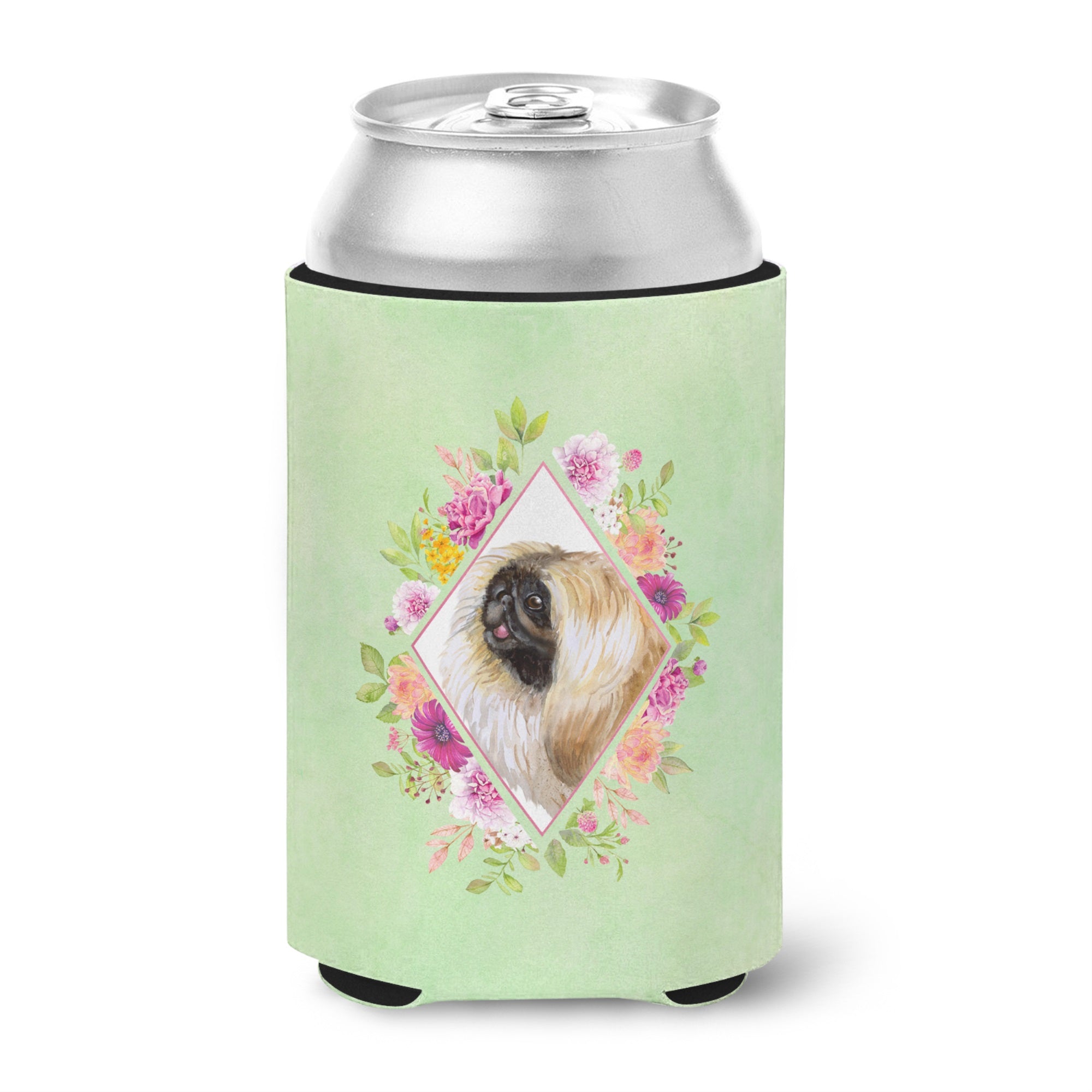 Pekingese Green Flowers Can Or Bottle Hugger