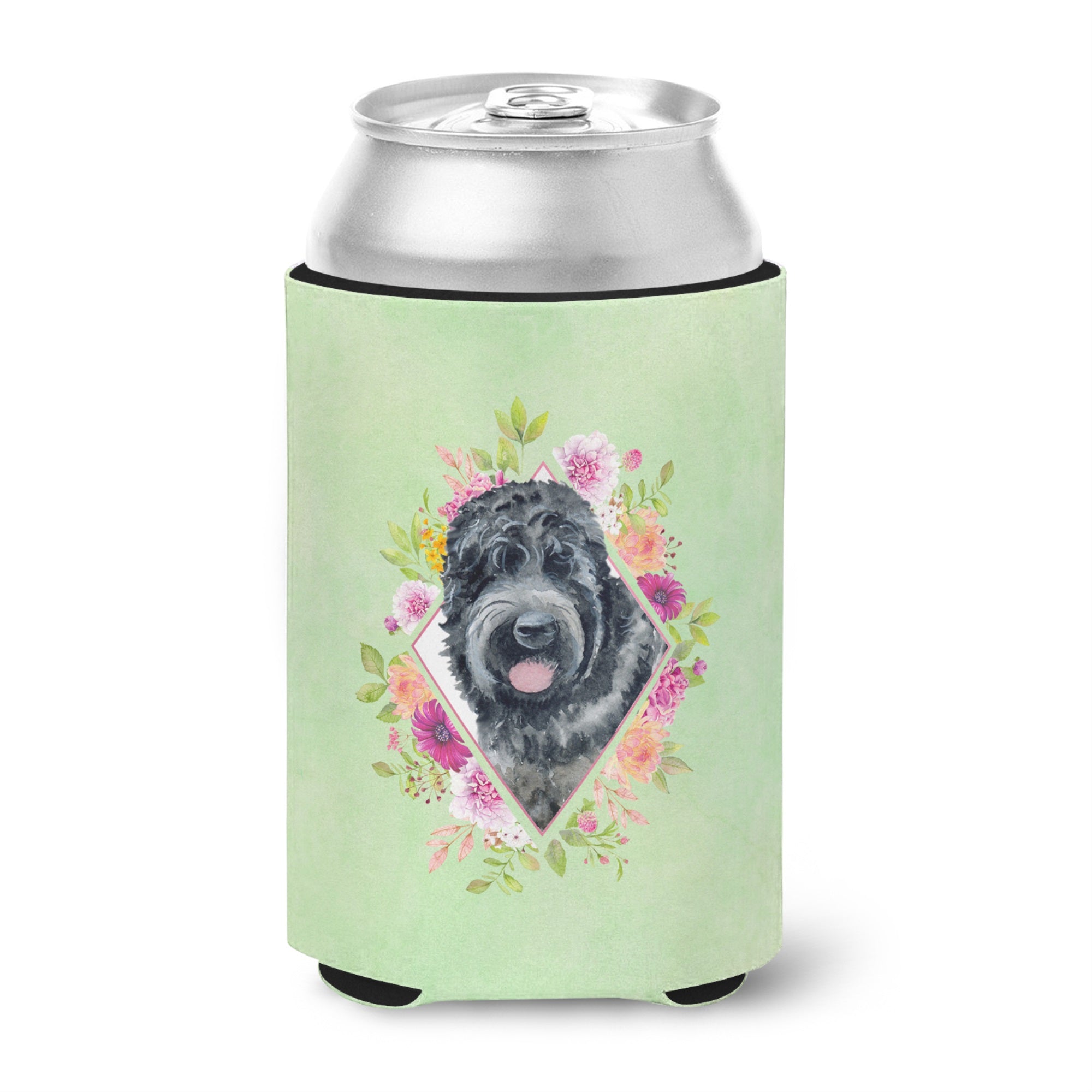 Russian Black Terrier Green Flowers Can Or Bottle Hugger