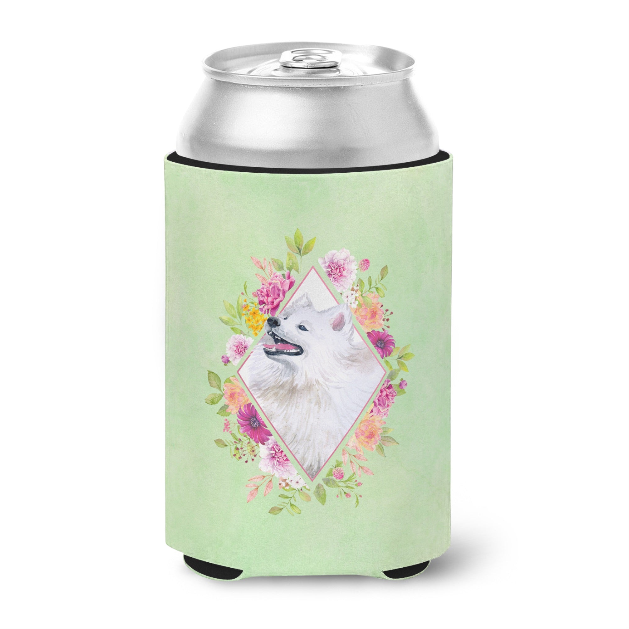 Samoyed Green Flowers Can Or Bottle Hugger