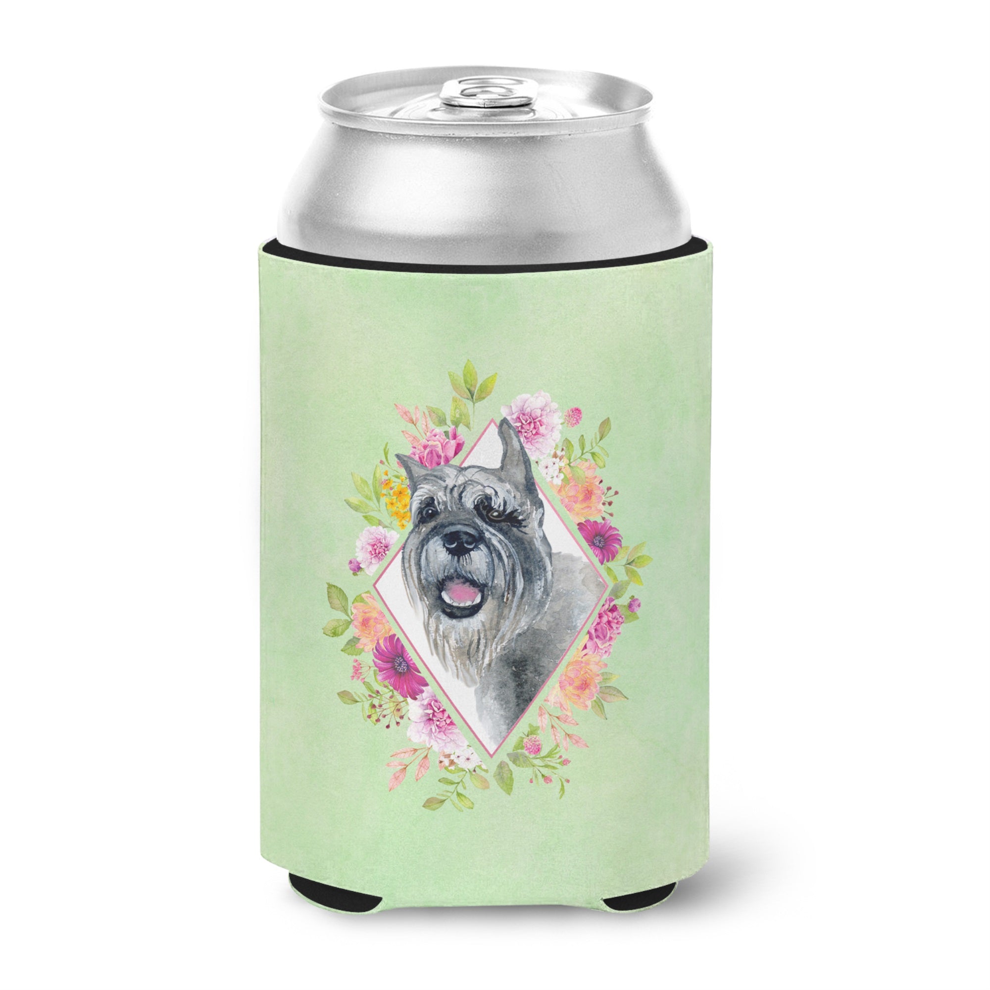 Schnauzer Green Flowers Can Or Bottle Hugger